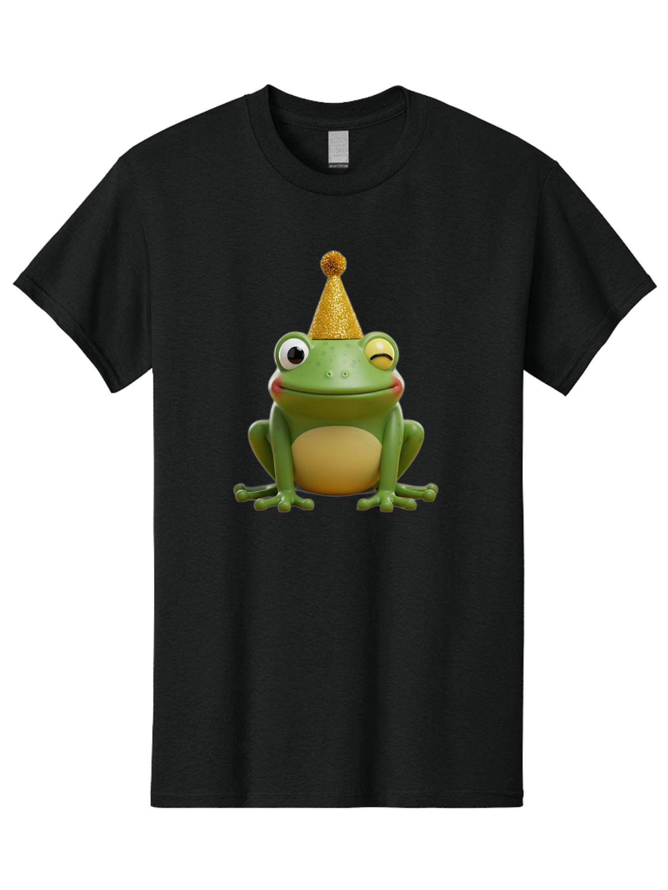 Party-Frog-5 Men'S Graphic Tee, 100% Cotton, Comfortable Casual Summer Wear, Machine Washable, Funny Cartoon Frog, Party Hat, Gold Confetti Hat, Celebration, Happiness, Cute Amphibian, Party Animal, Humorous Illustration, Whimsical Design, Bac213