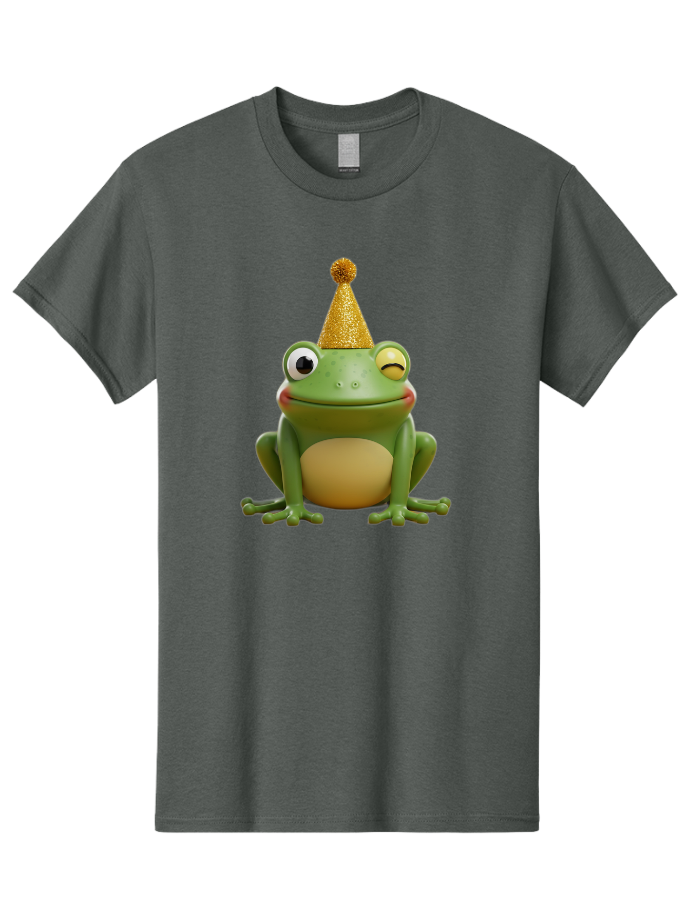 Party-Frog-5 Men'S Graphic Tee, 100% Cotton, Comfortable Casual Summer Wear, Machine Washable, Funny Cartoon Frog, Party Hat, Gold Confetti Hat, Celebration, Happiness, Cute Amphibian, Party Animal, Humorous Illustration, Whimsical Design, Bac213