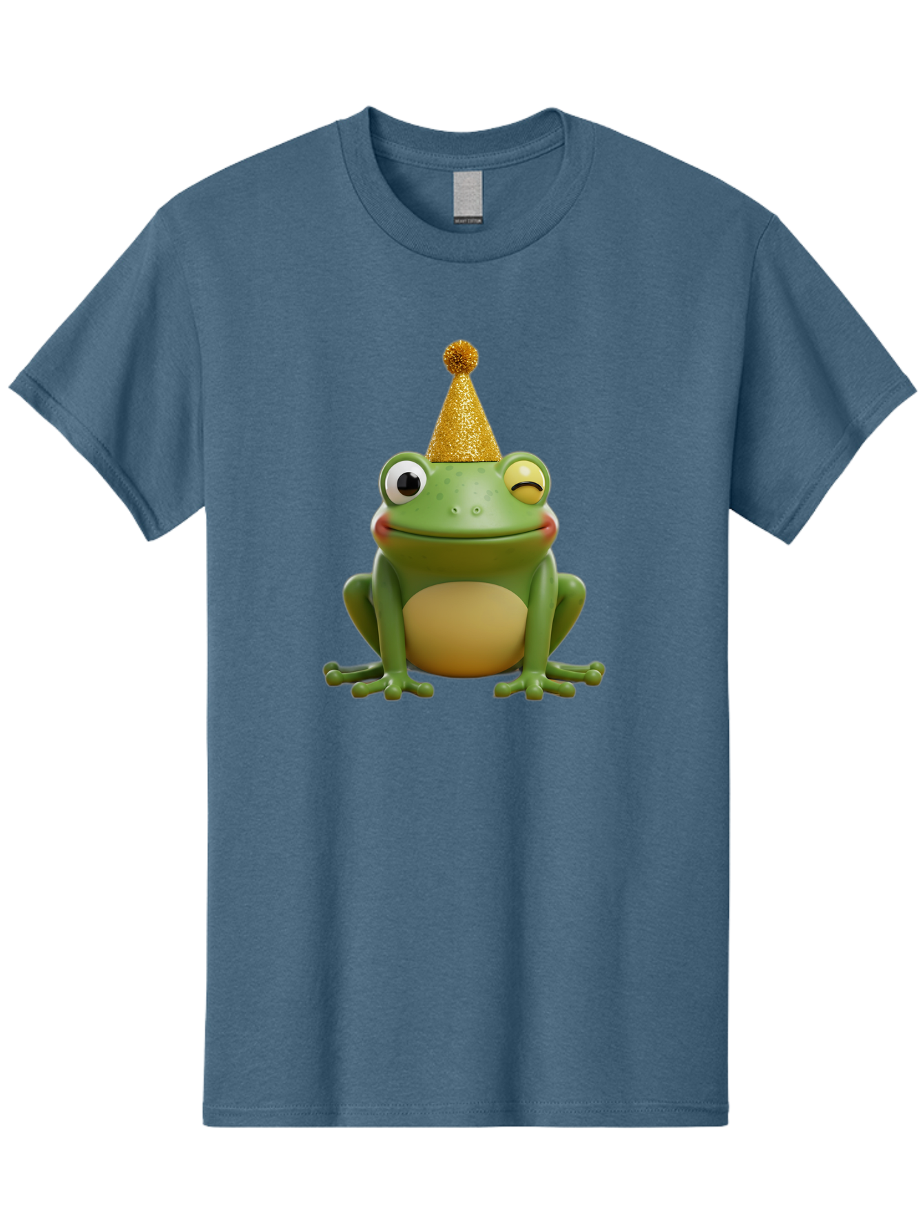 Party-Frog-5 Men'S Graphic Tee, 100% Cotton, Comfortable Casual Summer Wear, Machine Washable, Funny Cartoon Frog, Party Hat, Gold Confetti Hat, Celebration, Happiness, Cute Amphibian, Party Animal, Humorous Illustration, Whimsical Design, Bac213