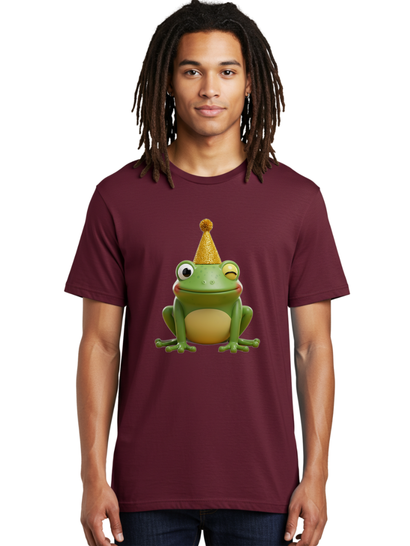 Party-Frog-5 Men'S Graphic Tee, 100% Cotton, Comfortable Casual Summer Wear, Machine Washable, Funny Cartoon Frog, Party Hat, Gold Confetti Hat, Celebration, Happiness, Cute Amphibian, Party Animal, Humorous Illustration, Whimsical Design, Bac213