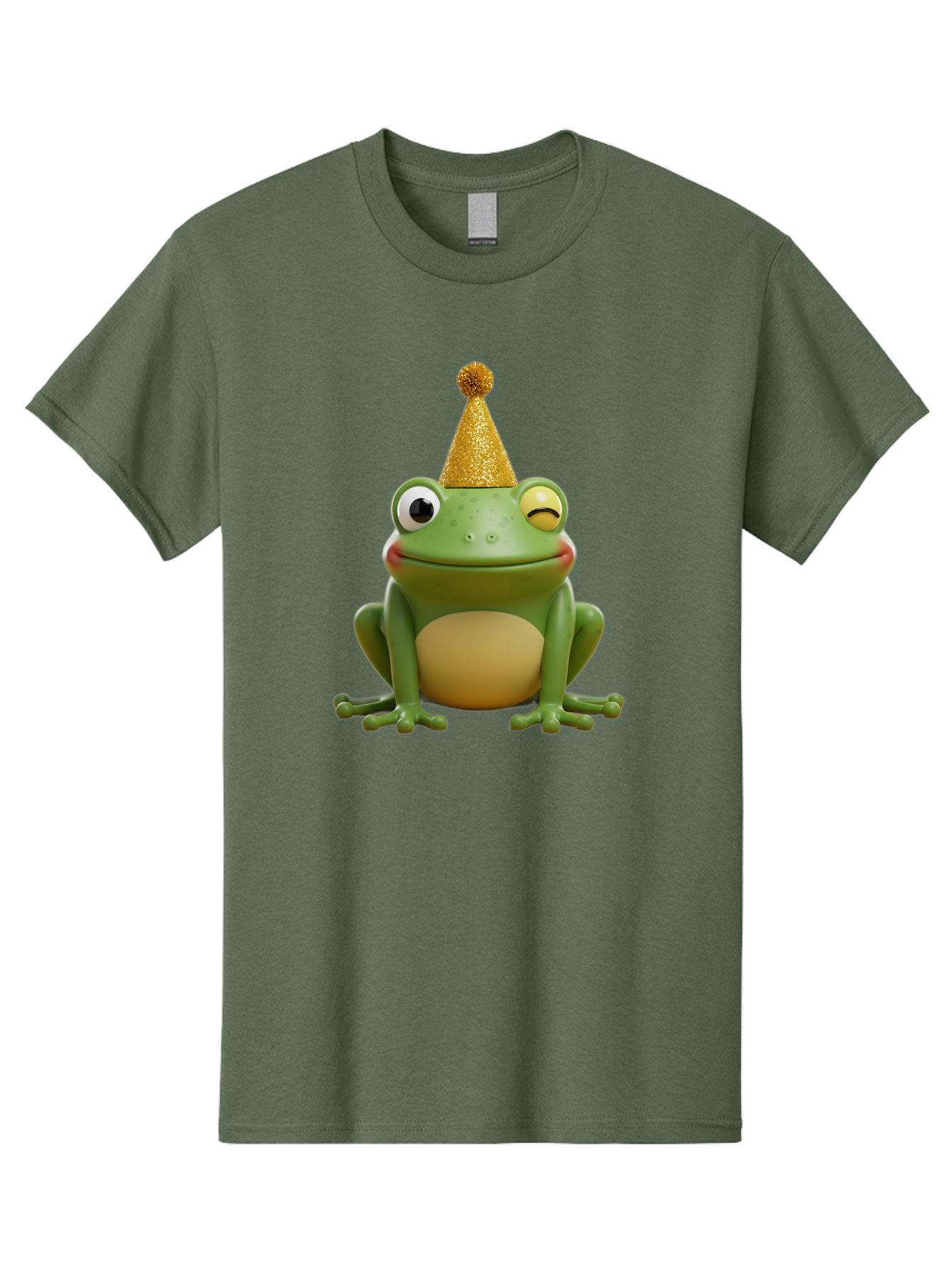 Party-Frog-5 Men'S Graphic Tee, 100% Cotton, Comfortable Casual Summer Wear, Machine Washable, Funny Cartoon Frog, Party Hat, Gold Confetti Hat, Celebration, Happiness, Cute Amphibian, Party Animal, Humorous Illustration, Whimsical Design, Bac213