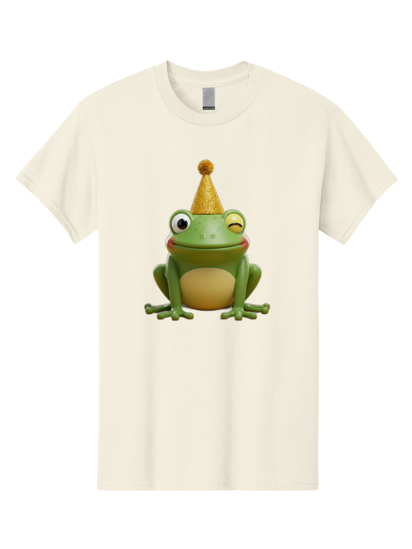 Party-Frog-5 Men'S Graphic Tee, 100% Cotton, Comfortable Casual Summer Wear, Machine Washable, Funny Cartoon Frog, Party Hat, Gold Confetti Hat, Celebration, Happiness, Cute Amphibian, Party Animal, Humorous Illustration, Whimsical Design, Bac213