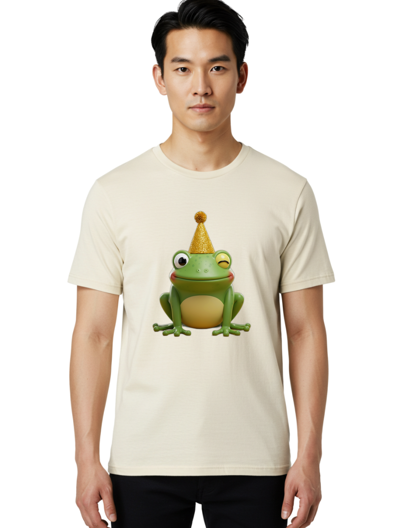 Party-Frog-5 Men'S Graphic Tee, 100% Cotton, Comfortable Casual Summer Wear, Machine Washable, Funny Cartoon Frog, Party Hat, Gold Confetti Hat, Celebration, Happiness, Cute Amphibian, Party Animal, Humorous Illustration, Whimsical Design, Bac213