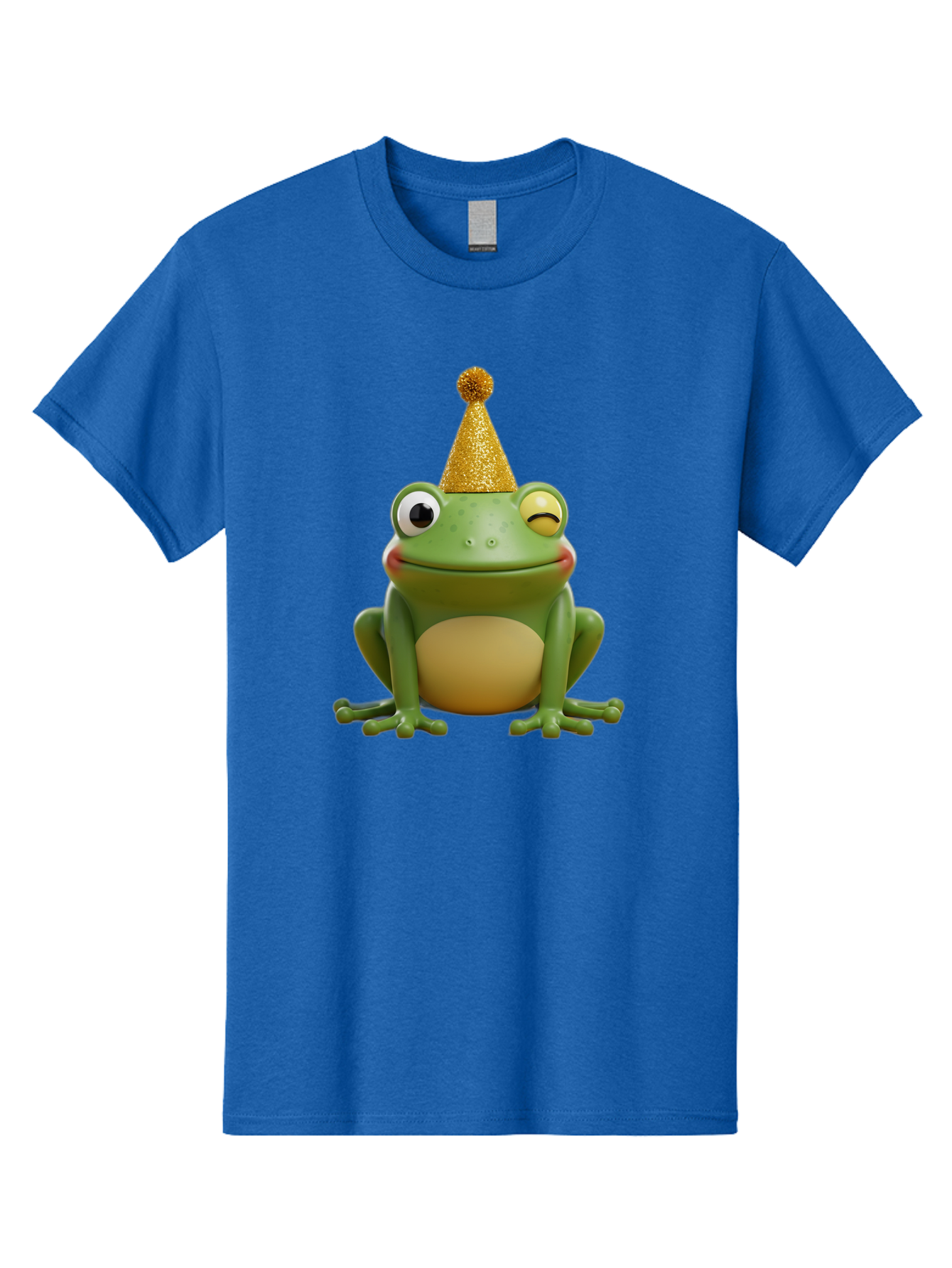 Party-Frog-5 Men'S Graphic Tee, 100% Cotton, Comfortable Casual Summer Wear, Machine Washable, Funny Cartoon Frog, Party Hat, Gold Confetti Hat, Celebration, Happiness, Cute Amphibian, Party Animal, Humorous Illustration, Whimsical Design, Bac213