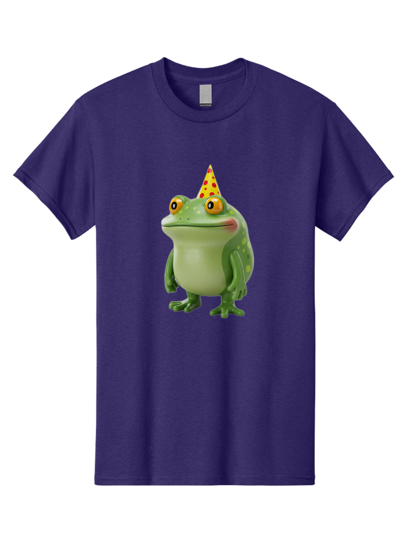 Party-Frog-Hat Men'S Graphic Tee, 100% Cotton, Comfortable Casual Summer Wear, Machine Washable, Cartoon Frog, Birthday Party, Festive Atmosphere, Yellow Party Hat, Red Polka Dots, Large Orange Eyes, Green Amphibian, Fun Celebration, Bac214