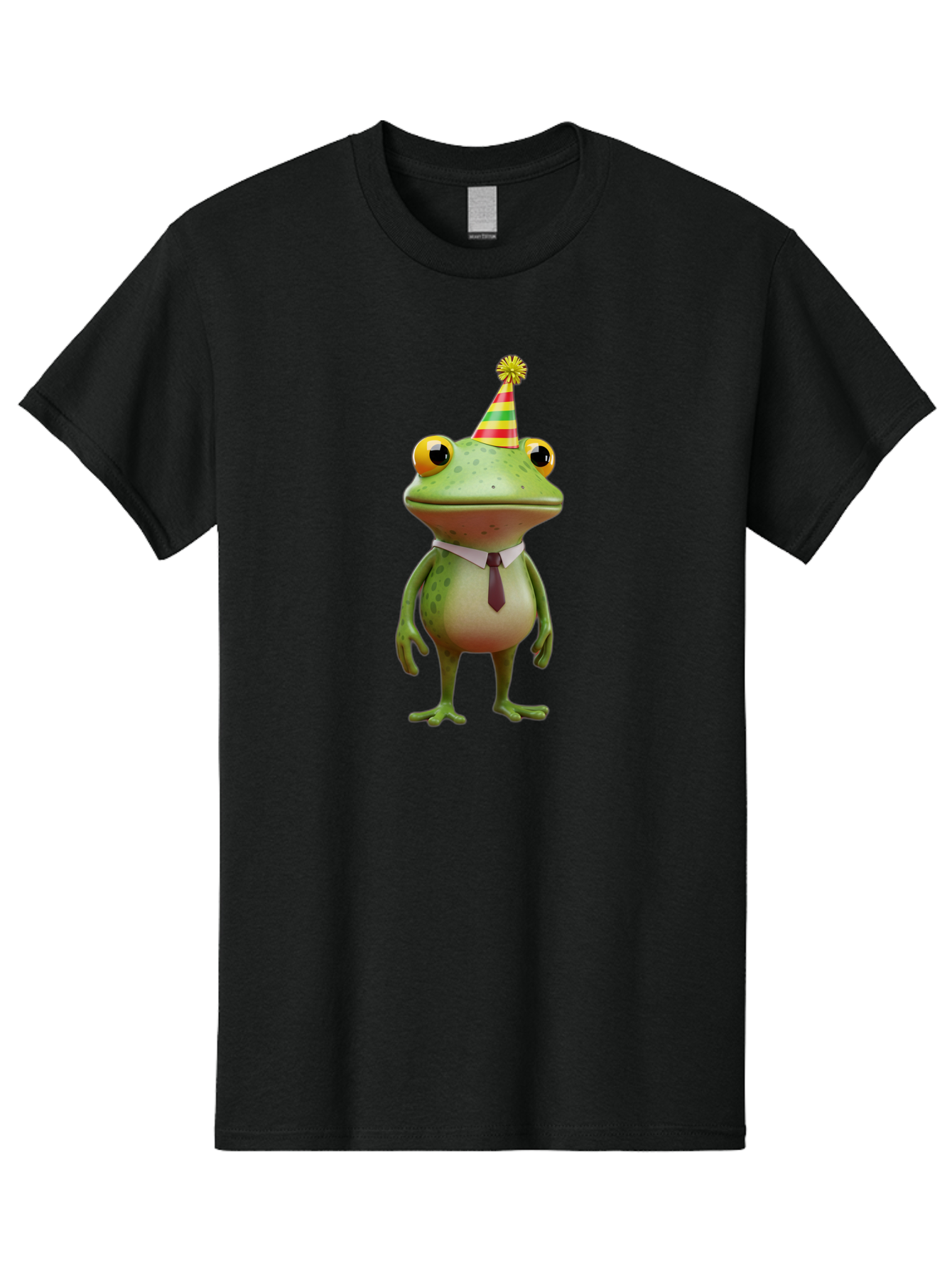 Party-Frog Men'S Graphic Tee, 100% Cotton, Comfortable Casual Summer Wear, Machine Washable, Funny Cartoon Frog, Party Hat, Festive Atmosphere, Celebration Mode, Comical Character, Animated Creature, Joyful Expression, Playful Vibe, Bac215