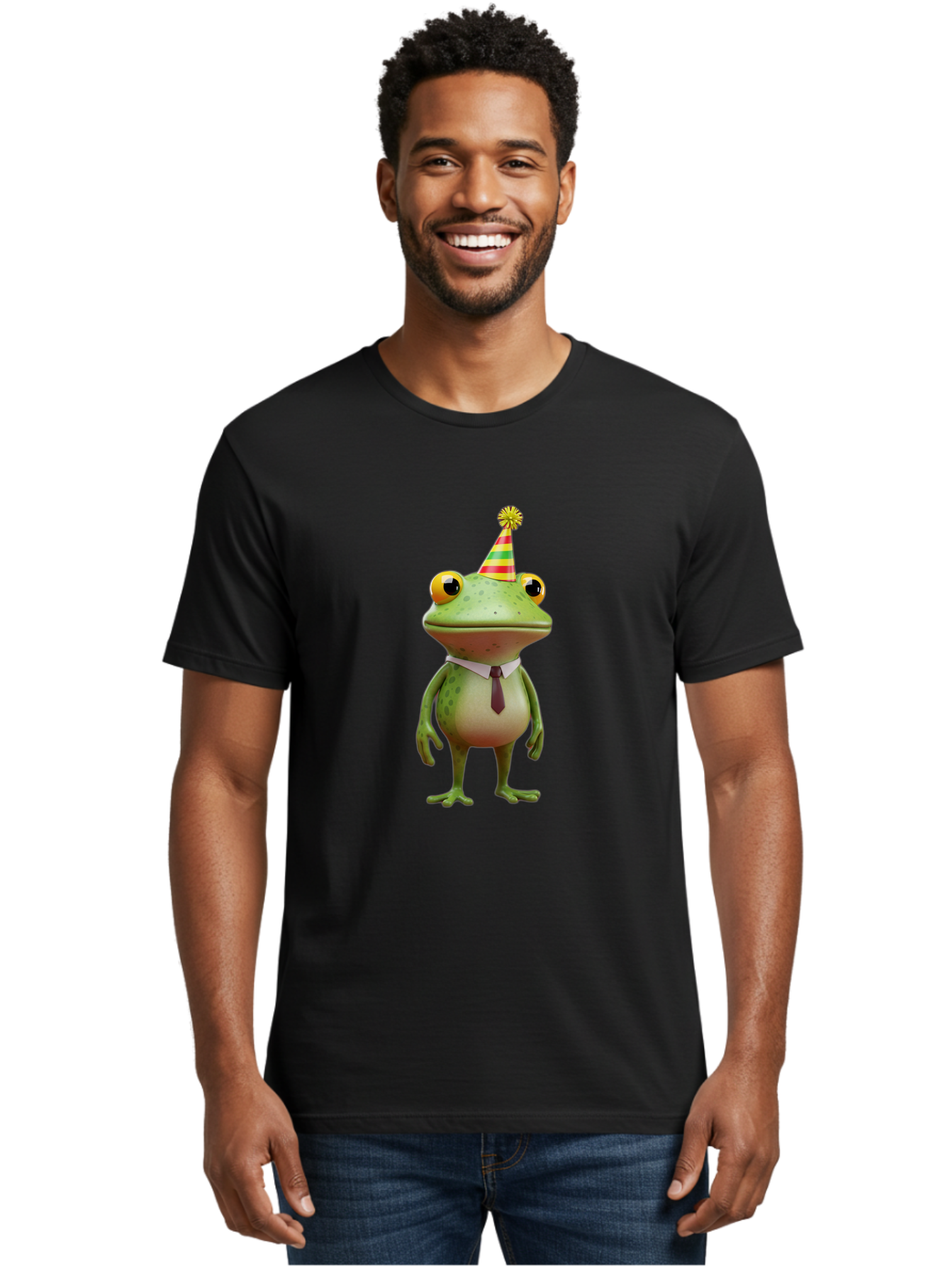 Party-Frog Men'S Graphic Tee, 100% Cotton, Comfortable Casual Summer Wear, Machine Washable, Funny Cartoon Frog, Party Hat, Festive Atmosphere, Celebration Mode, Comical Character, Animated Creature, Joyful Expression, Playful Vibe, Bac215