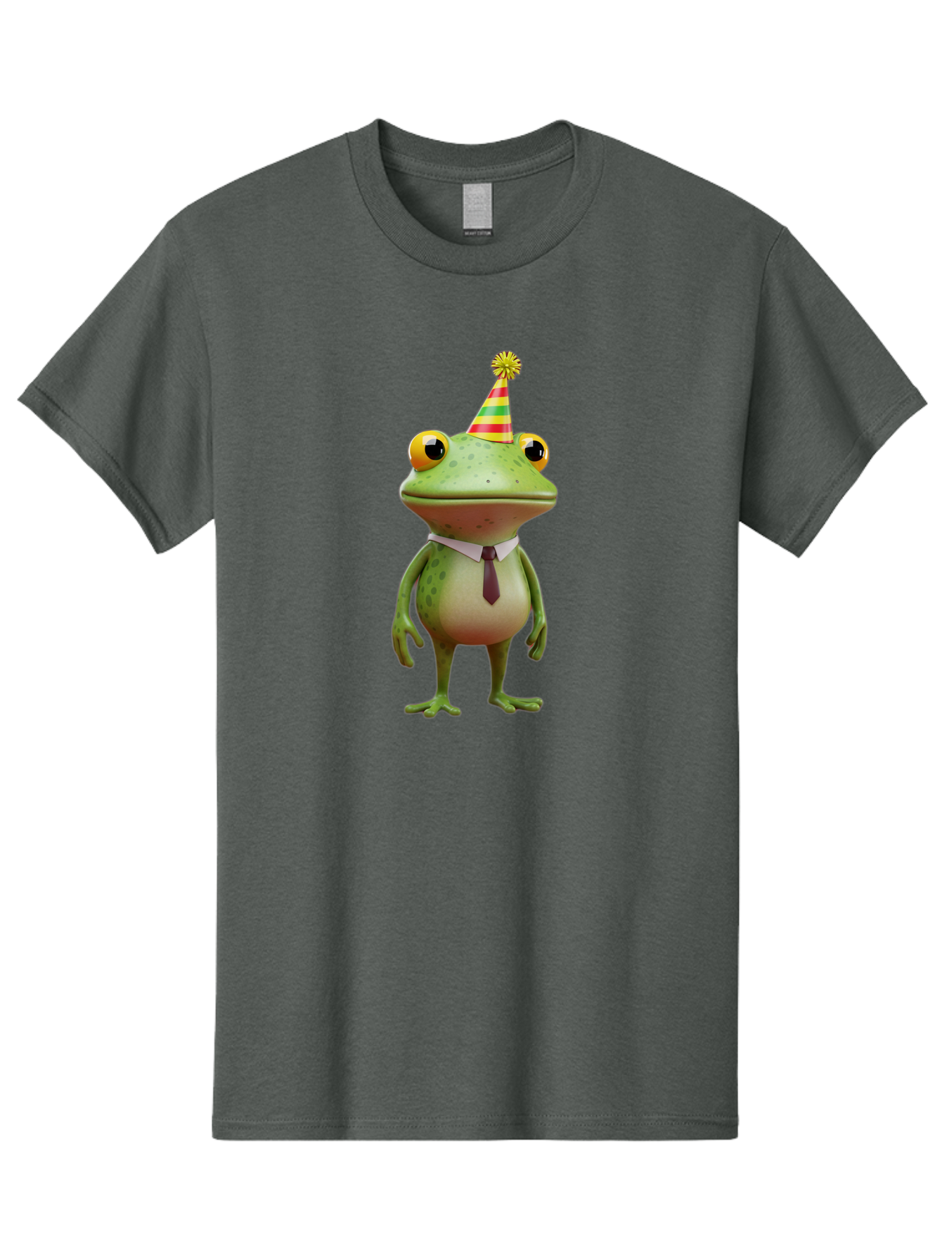 Party-Frog Men'S Graphic Tee, 100% Cotton, Comfortable Casual Summer Wear, Machine Washable, Funny Cartoon Frog, Party Hat, Festive Atmosphere, Celebration Mode, Comical Character, Animated Creature, Joyful Expression, Playful Vibe, Bac215