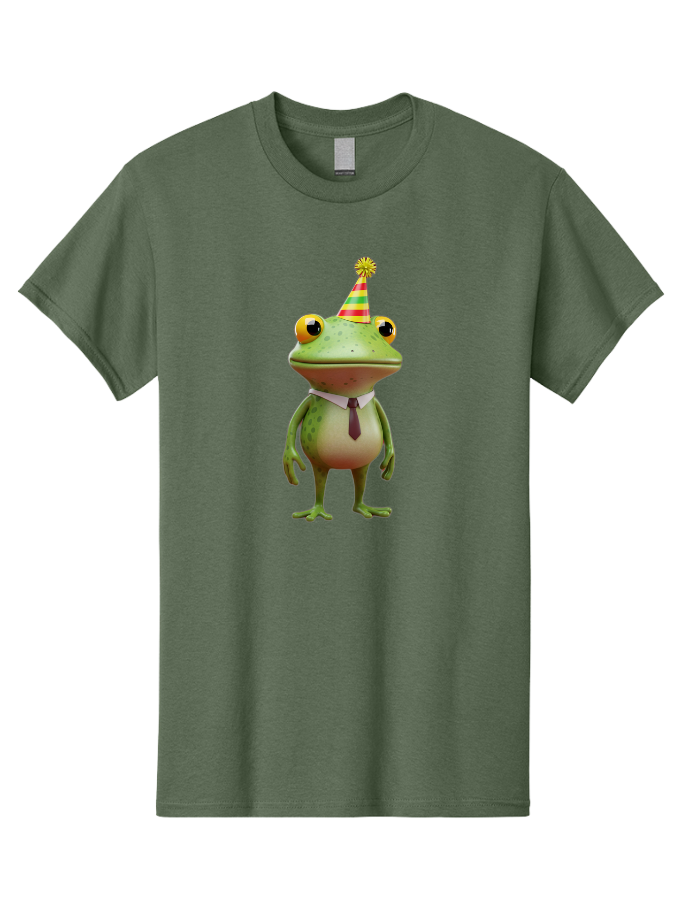 Party-Frog Men'S Graphic Tee, 100% Cotton, Comfortable Casual Summer Wear, Machine Washable, Funny Cartoon Frog, Party Hat, Festive Atmosphere, Celebration Mode, Comical Character, Animated Creature, Joyful Expression, Playful Vibe, Bac215
