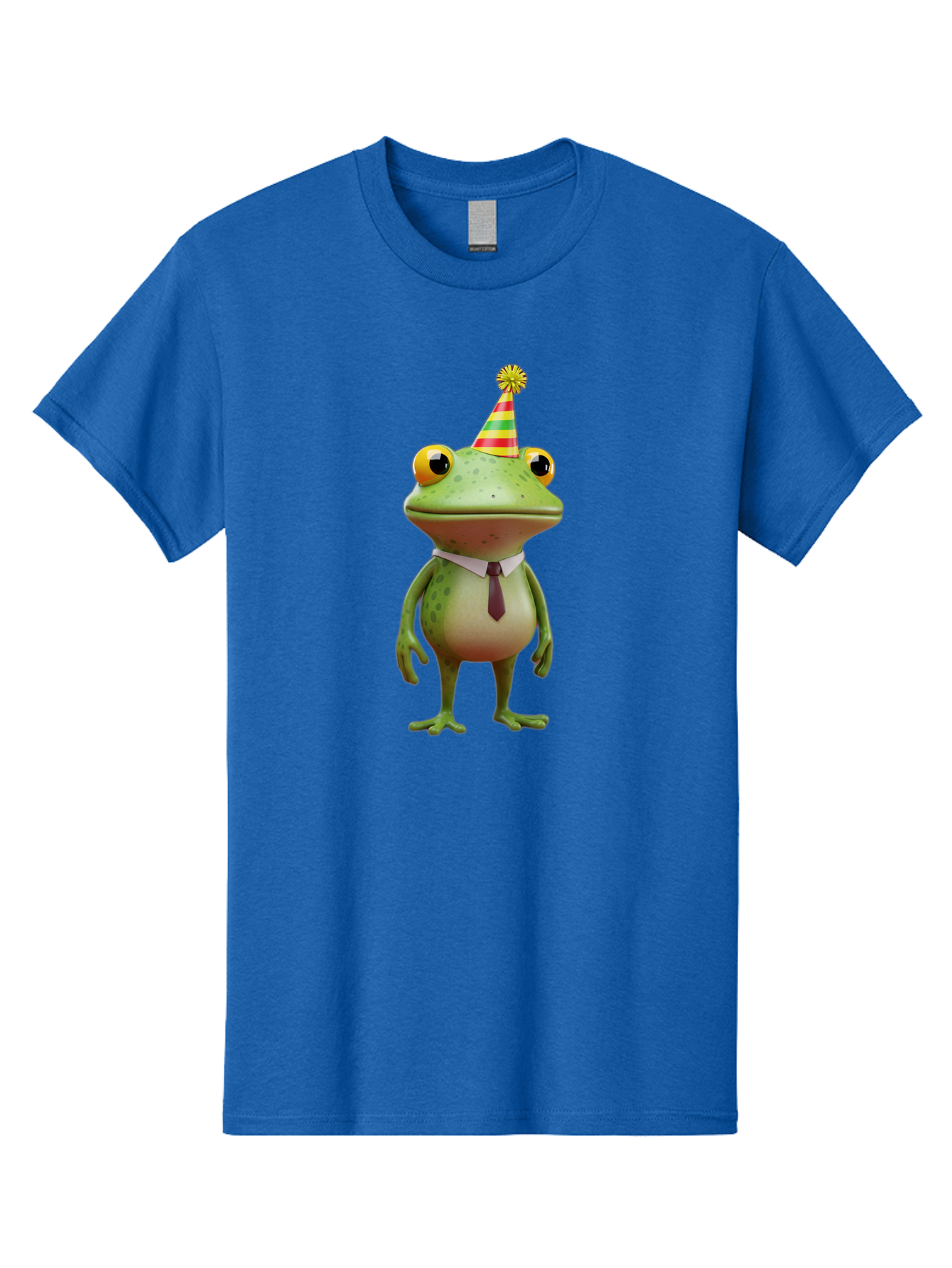 Party-Frog Men'S Graphic Tee, 100% Cotton, Comfortable Casual Summer Wear, Machine Washable, Funny Cartoon Frog, Party Hat, Festive Atmosphere, Celebration Mode, Comical Character, Animated Creature, Joyful Expression, Playful Vibe, Bac215