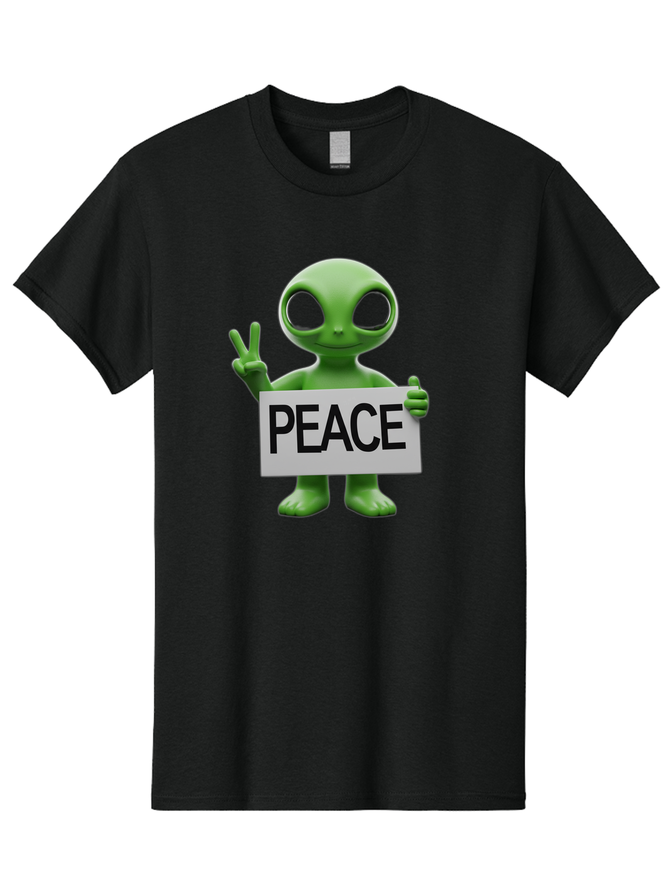 Peace-Alien Men'S Graphic Tee, 100% Cotton, Comfortable Casual Summer Wear, Machine Washable, Alien Holding Peace Sign, Extraterrestrial Being, Peace Symbol, Harmony, Unity, Alien Character, Positive Vibes, 3D Rendering, Funny Alien, Bac217