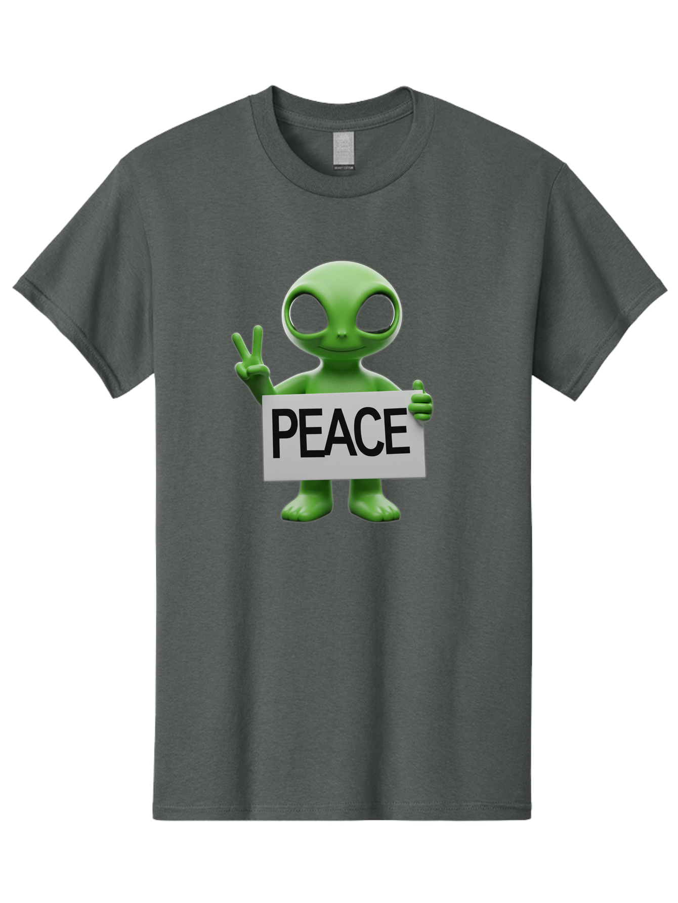Peace-Alien Men'S Graphic Tee, 100% Cotton, Comfortable Casual Summer Wear, Machine Washable, Alien Holding Peace Sign, Extraterrestrial Being, Peace Symbol, Harmony, Unity, Alien Character, Positive Vibes, 3D Rendering, Funny Alien, Bac217