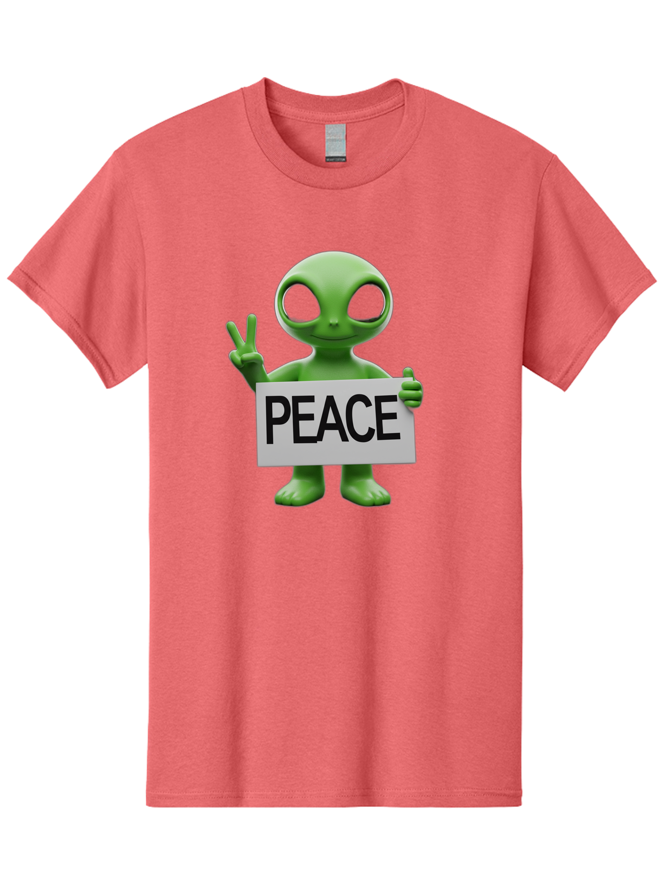 Peace-Alien Men'S Graphic Tee, 100% Cotton, Comfortable Casual Summer Wear, Machine Washable, Alien Holding Peace Sign, Extraterrestrial Being, Peace Symbol, Harmony, Unity, Alien Character, Positive Vibes, 3D Rendering, Funny Alien, Bac217