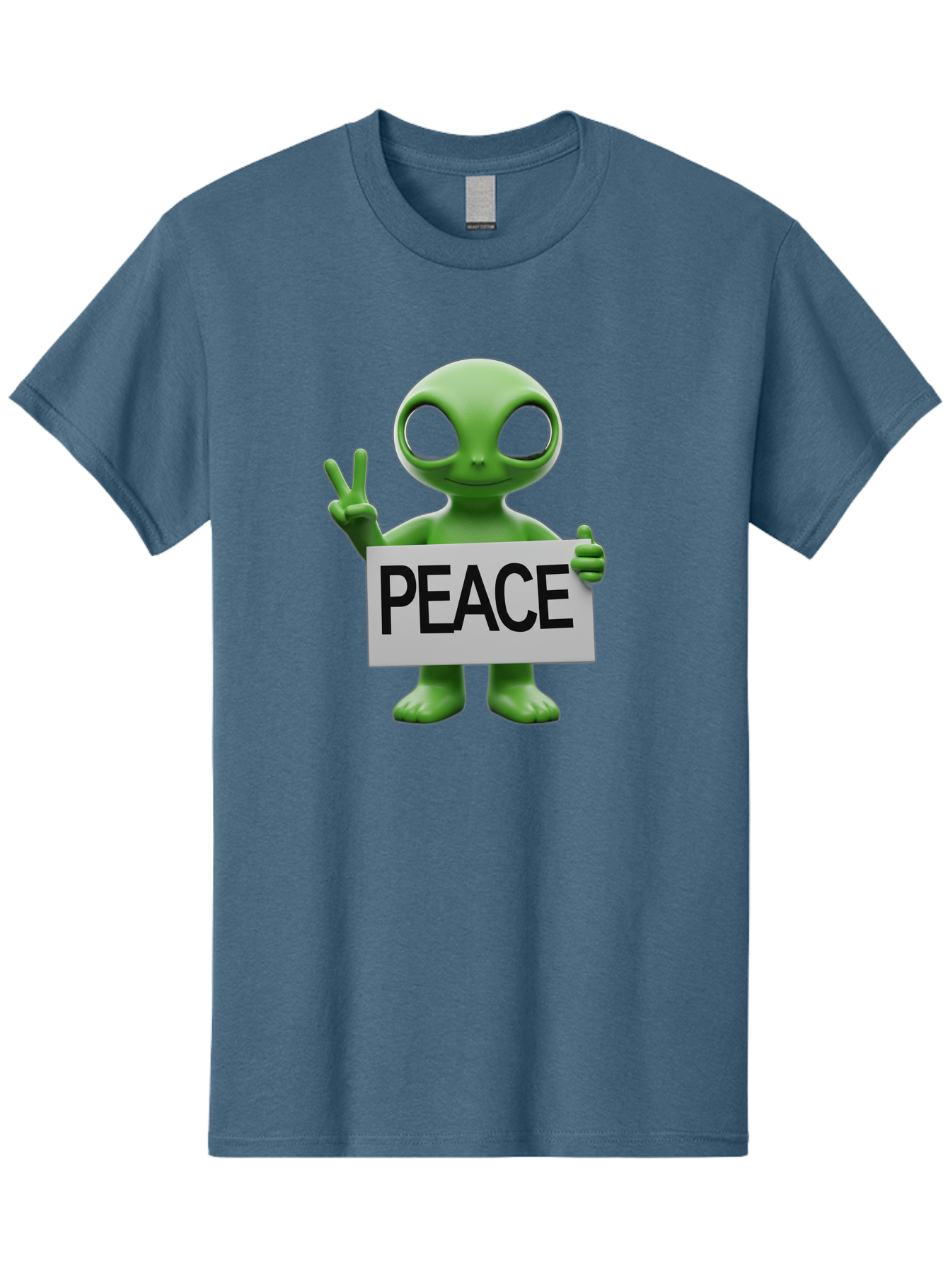 Peace-Alien Men'S Graphic Tee, 100% Cotton, Comfortable Casual Summer Wear, Machine Washable, Alien Holding Peace Sign, Extraterrestrial Being, Peace Symbol, Harmony, Unity, Alien Character, Positive Vibes, 3D Rendering, Funny Alien, Bac217