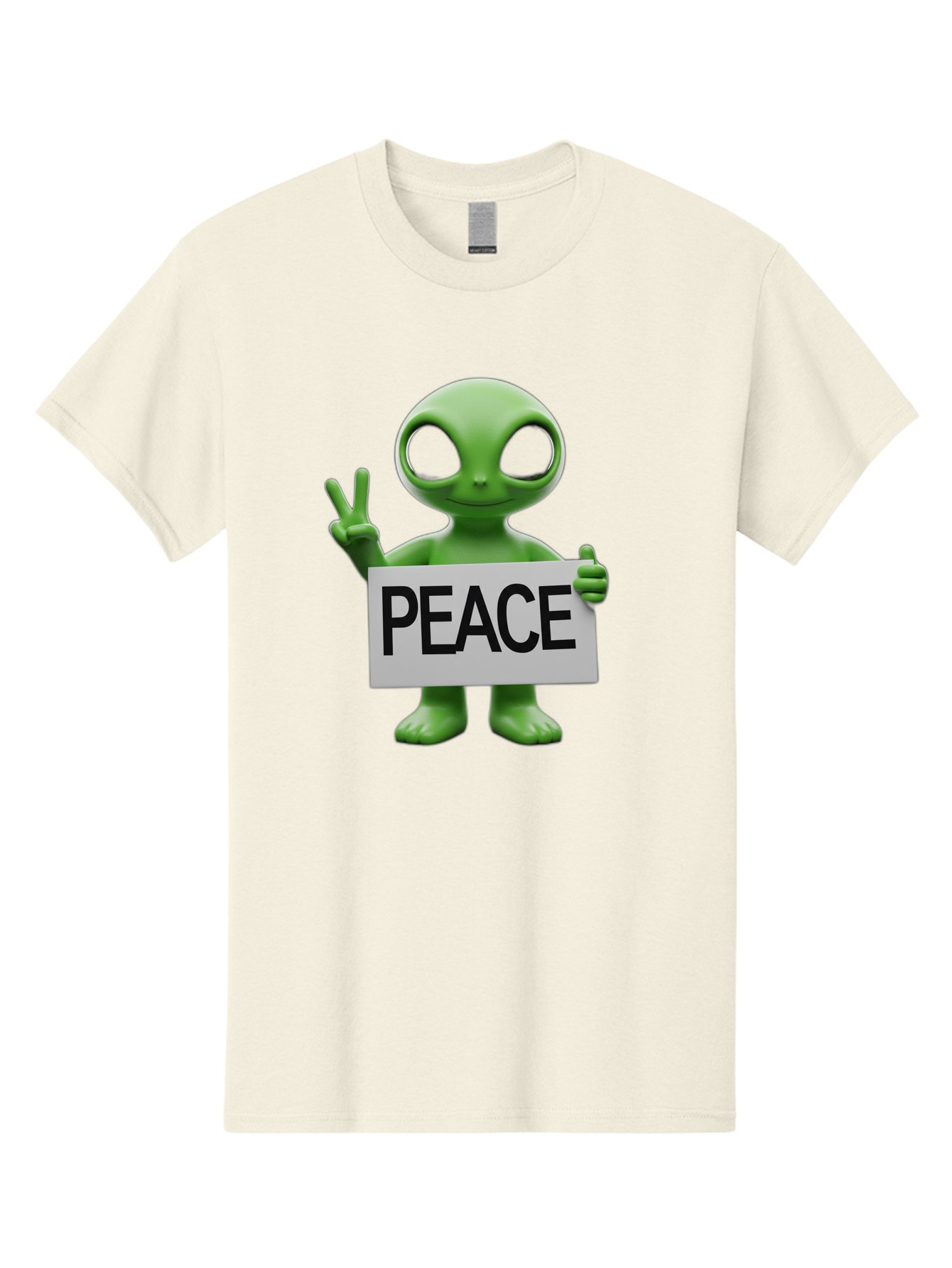 Peace-Alien Men'S Graphic Tee, 100% Cotton, Comfortable Casual Summer Wear, Machine Washable, Alien Holding Peace Sign, Extraterrestrial Being, Peace Symbol, Harmony, Unity, Alien Character, Positive Vibes, 3D Rendering, Funny Alien, Bac217