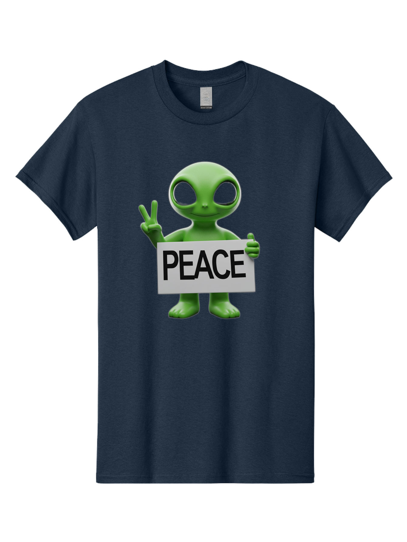 Peace-Alien Men'S Graphic Tee, 100% Cotton, Comfortable Casual Summer Wear, Machine Washable, Alien Holding Peace Sign, Extraterrestrial Being, Peace Symbol, Harmony, Unity, Alien Character, Positive Vibes, 3D Rendering, Funny Alien, Bac217