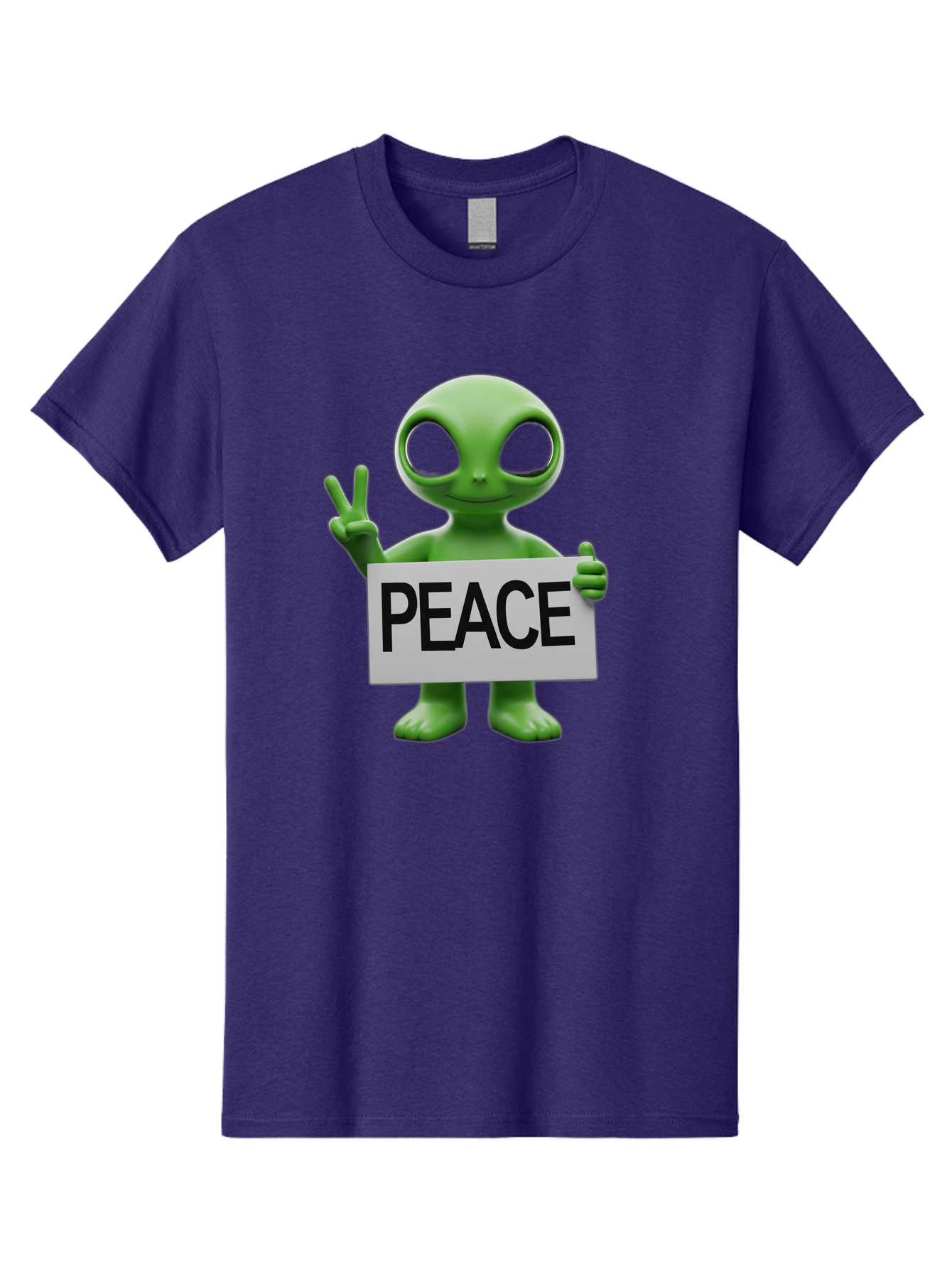 Peace-Alien Men'S Graphic Tee, 100% Cotton, Comfortable Casual Summer Wear, Machine Washable, Alien Holding Peace Sign, Extraterrestrial Being, Peace Symbol, Harmony, Unity, Alien Character, Positive Vibes, 3D Rendering, Funny Alien, Bac217