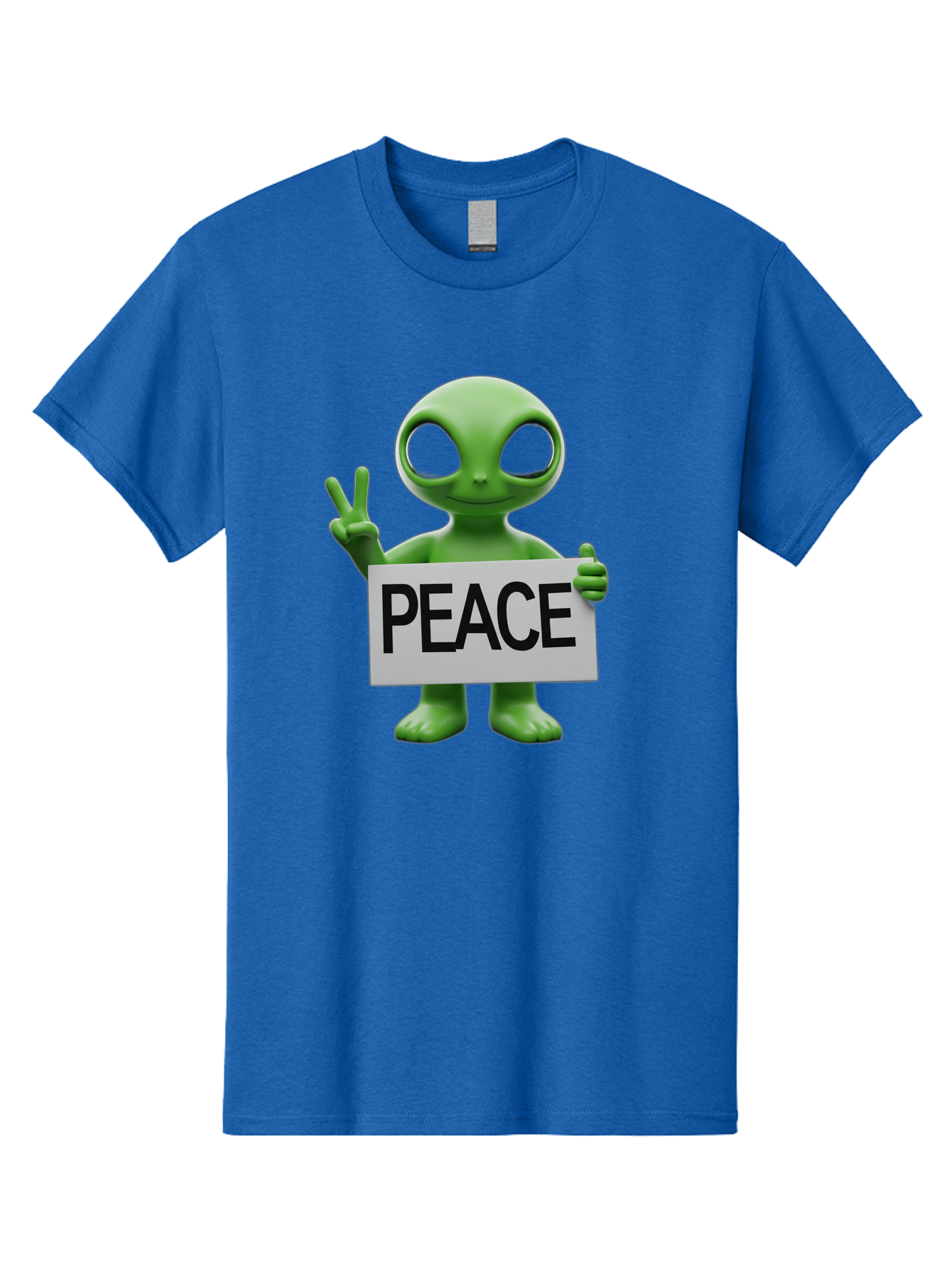 Peace-Alien Men'S Graphic Tee, 100% Cotton, Comfortable Casual Summer Wear, Machine Washable, Alien Holding Peace Sign, Extraterrestrial Being, Peace Symbol, Harmony, Unity, Alien Character, Positive Vibes, 3D Rendering, Funny Alien, Bac217