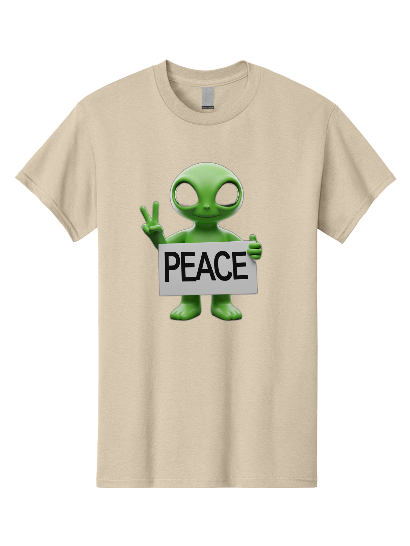 Peace-Alien Men'S Graphic Tee, 100% Cotton, Comfortable Casual Summer Wear, Machine Washable, Alien Holding Peace Sign, Extraterrestrial Being, Peace Symbol, Harmony, Unity, Alien Character, Positive Vibes, 3D Rendering, Funny Alien, Bac217