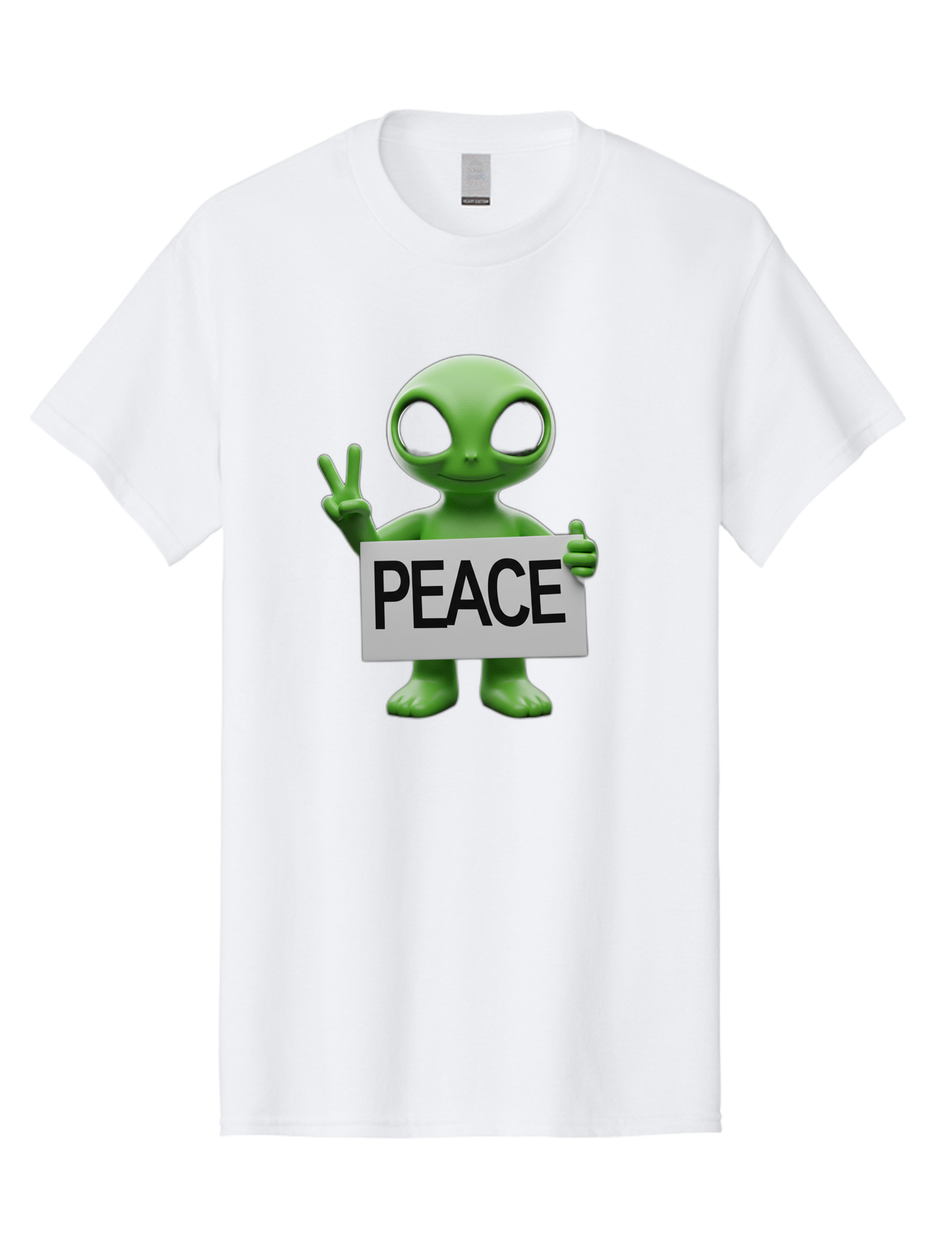Peace-Alien Men'S Graphic Tee, 100% Cotton, Comfortable Casual Summer Wear, Machine Washable, Alien Holding Peace Sign, Extraterrestrial Being, Peace Symbol, Harmony, Unity, Alien Character, Positive Vibes, 3D Rendering, Funny Alien, Bac217