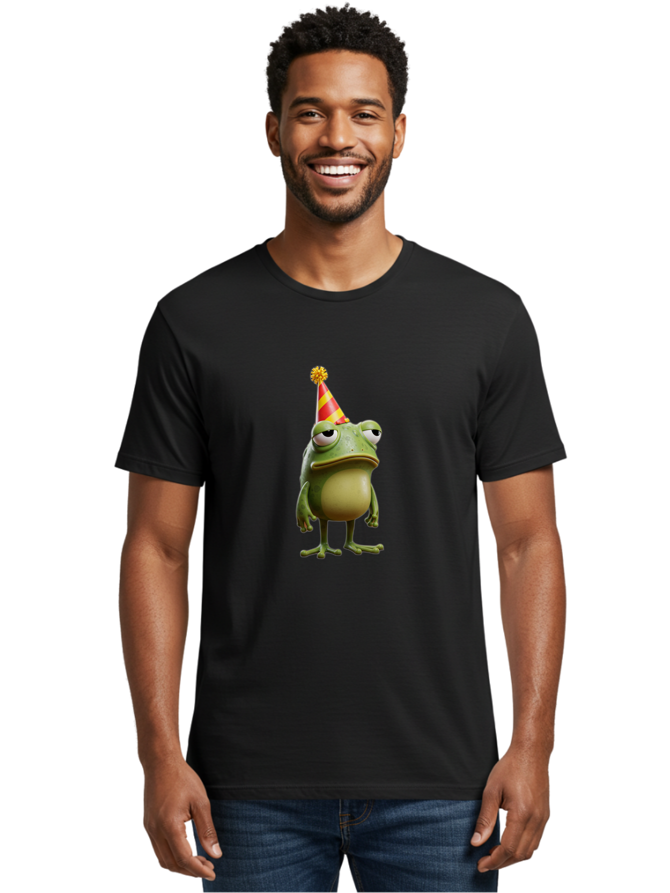 Pepe-The-Frog-Party-Hat Men'S Graphic Tee, 100% Cotton, Comfortable Casual Summer Wear, Machine Washable, Pepe The Frog, Party Hat, Frog Meme, Cartoon Character, Celebration, Funny, Meme Culture, Pepe, Sad Frog Bac218