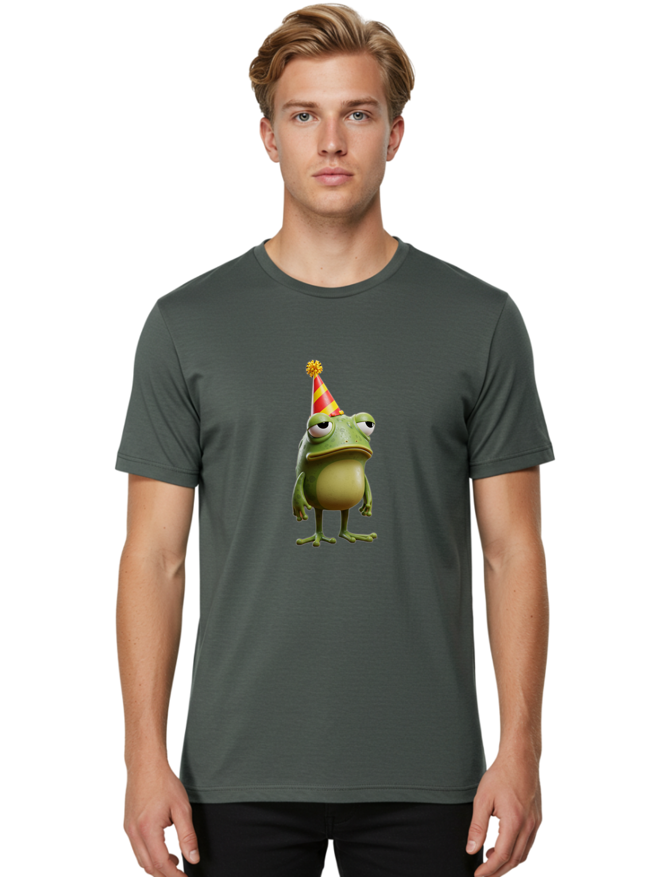 Pepe-The-Frog-Party-Hat Men'S Graphic Tee, 100% Cotton, Comfortable Casual Summer Wear, Machine Washable, Pepe The Frog, Party Hat, Frog Meme, Cartoon Character, Celebration, Funny, Meme Culture, Pepe, Sad Frog Bac218
