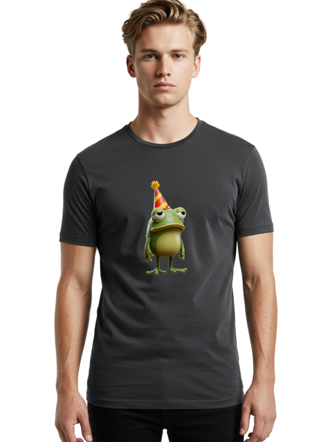 Pepe-The-Frog-Party-Hat Men'S Graphic Tee, 100% Cotton, Comfortable Casual Summer Wear, Machine Washable, Pepe The Frog, Party Hat, Frog Meme, Cartoon Character, Celebration, Funny, Meme Culture, Pepe, Sad Frog Bac218