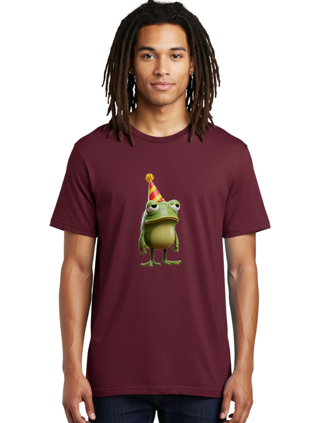Pepe-The-Frog-Party-Hat Men'S Graphic Tee, 100% Cotton, Comfortable Casual Summer Wear, Machine Washable, Pepe The Frog, Party Hat, Frog Meme, Cartoon Character, Celebration, Funny, Meme Culture, Pepe, Sad Frog Bac218