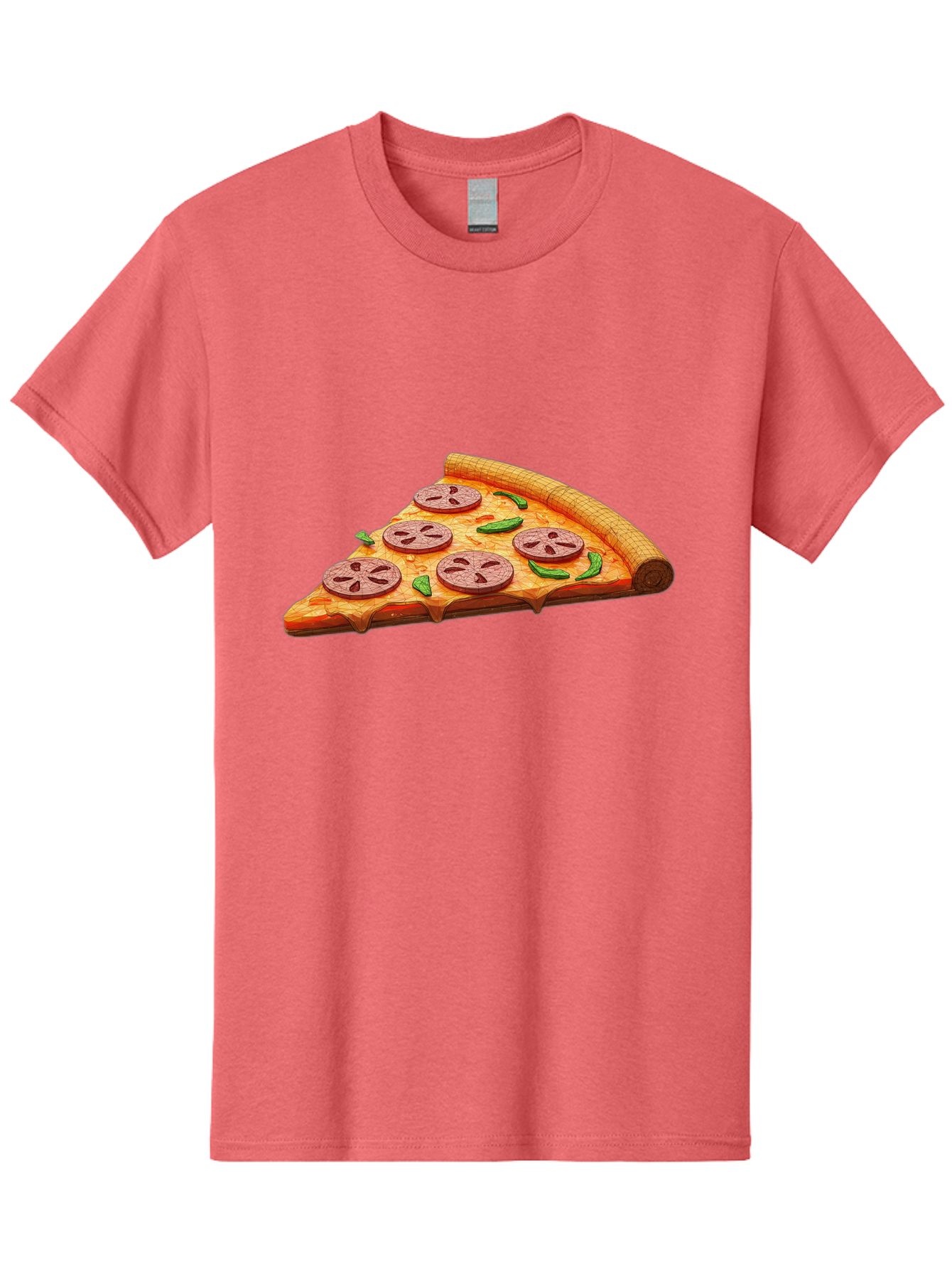 Pepperoni-Pizza-Slice-1 Men'S Graphic Tee, 100% Cotton, Comfortable Casual Summer Wear, Machine Washable, Pepperoni Pizza Slice, Melted Cheese, Pepperoni Slices, Jalapeno Peppers, Cartoon-Style Pizza, Food Illustration, Savory Treat Bac219