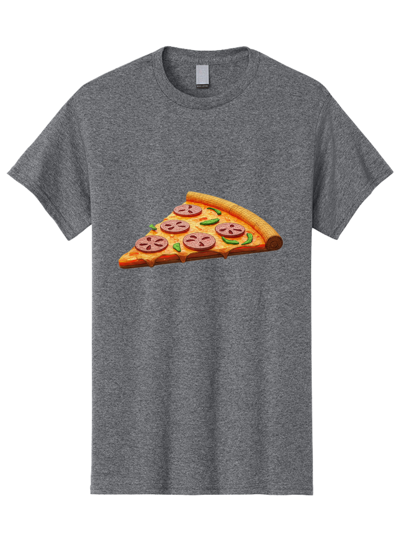 Pepperoni-Pizza-Slice-1 Men'S Graphic Tee, 100% Cotton, Comfortable Casual Summer Wear, Machine Washable, Pepperoni Pizza Slice, Melted Cheese, Pepperoni Slices, Jalapeno Peppers, Cartoon-Style Pizza, Food Illustration, Savory Treat Bac219