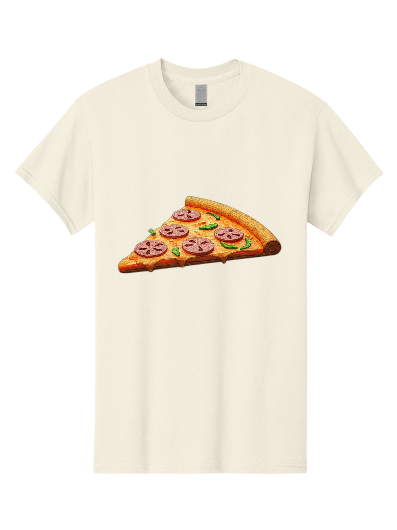 Pepperoni-Pizza-Slice-1 Men'S Graphic Tee, 100% Cotton, Comfortable Casual Summer Wear, Machine Washable, Pepperoni Pizza Slice, Melted Cheese, Pepperoni Slices, Jalapeno Peppers, Cartoon-Style Pizza, Food Illustration, Savory Treat Bac219