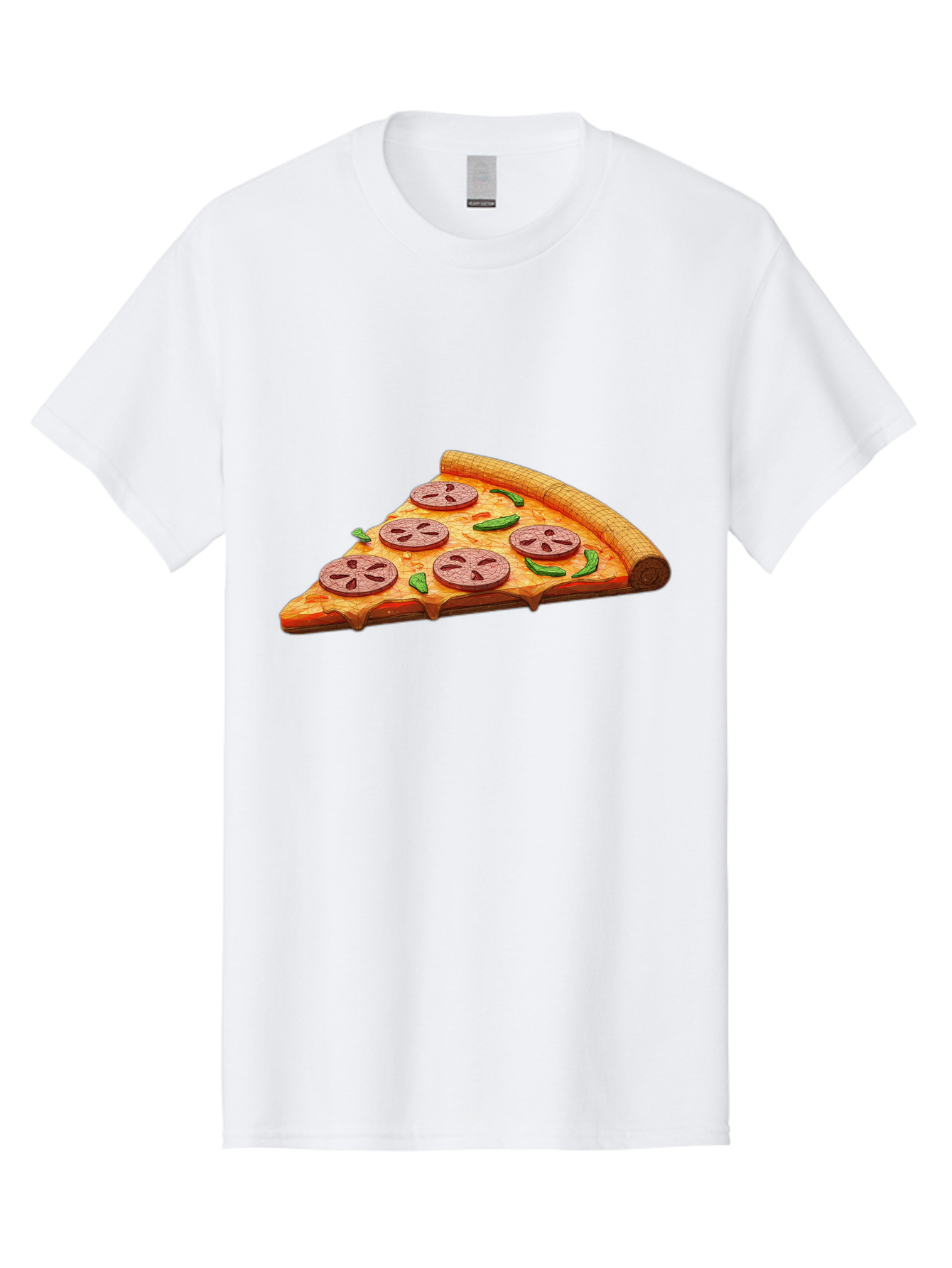 Pepperoni-Pizza-Slice-1 Men'S Graphic Tee, 100% Cotton, Comfortable Casual Summer Wear, Machine Washable, Pepperoni Pizza Slice, Melted Cheese, Pepperoni Slices, Jalapeno Peppers, Cartoon-Style Pizza, Food Illustration, Savory Treat Bac219
