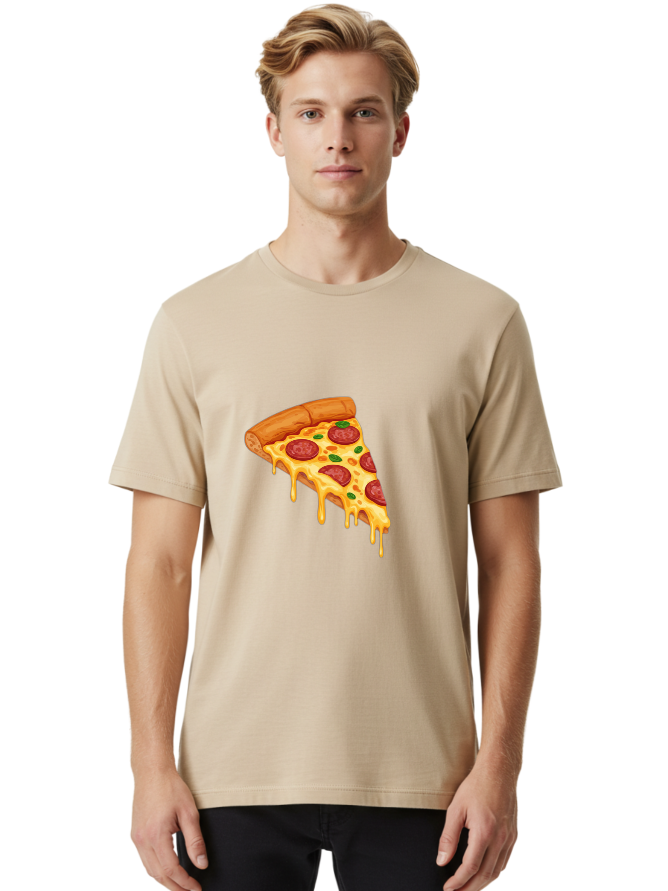 Pepperoni-Pizza-Slice-10 Men'S Graphic Tee, 100% Cotton, Comfortable Casual Summer Wear, Machine Washable, Pepperoni Pizza, Cheesy Goodness, Gooey Cheese, Savory Delight, Italian Cuisine, Melted Mozzarella, Fresh Basil, Spicy Pepperoni, Bac220