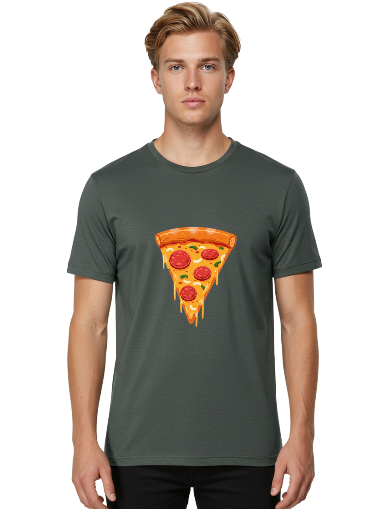 Pepperoni-Pizza-Slice-12 Men'S Graphic Tee, 100% Cotton, Comfortable Casual Summer Wear, Machine Washable, Pepperoni Pizza, Pizza Slice, Cheesy Goodness, Melted Mozzarella, Savory Toppings, Italian Cuisine, Delicious Food, Tasty Treat, Bac222