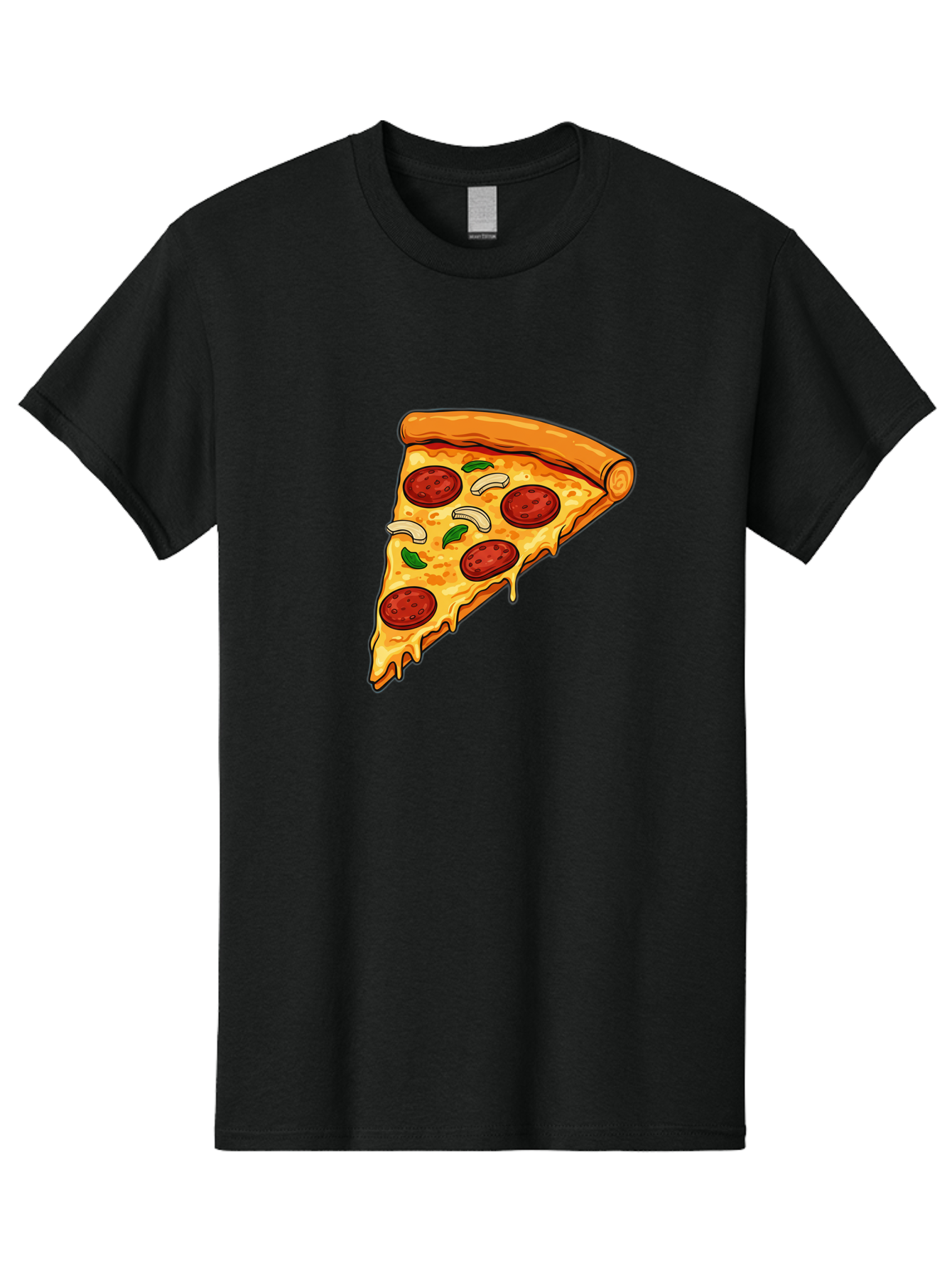 Pepperoni-Pizza-Slice-13 Men'S Graphic Tee, 100% Cotton, Comfortable Casual Summer Wear, Machine Washable, Cheesy Pizza Slice, Pepperoni Pizza, Melting Cheese, Crusty Edge, Fresh Basil Leaves, Savory Toppings, Italian Cuisine, Delicious Food, Bac223