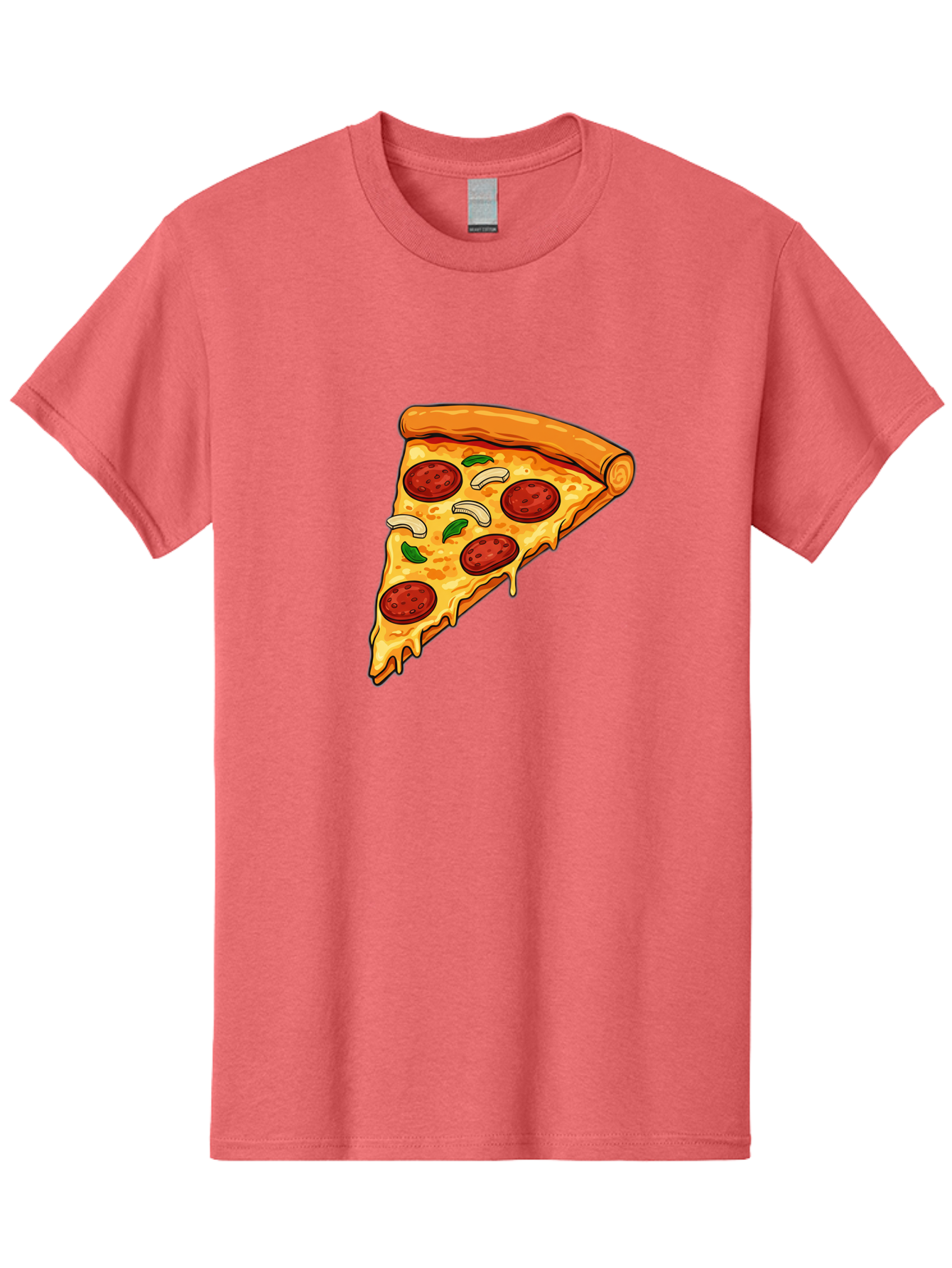 Pepperoni-Pizza-Slice-13 Men'S Graphic Tee, 100% Cotton, Comfortable Casual Summer Wear, Machine Washable, Cheesy Pizza Slice, Pepperoni Pizza, Melting Cheese, Crusty Edge, Fresh Basil Leaves, Savory Toppings, Italian Cuisine, Delicious Food, Bac223