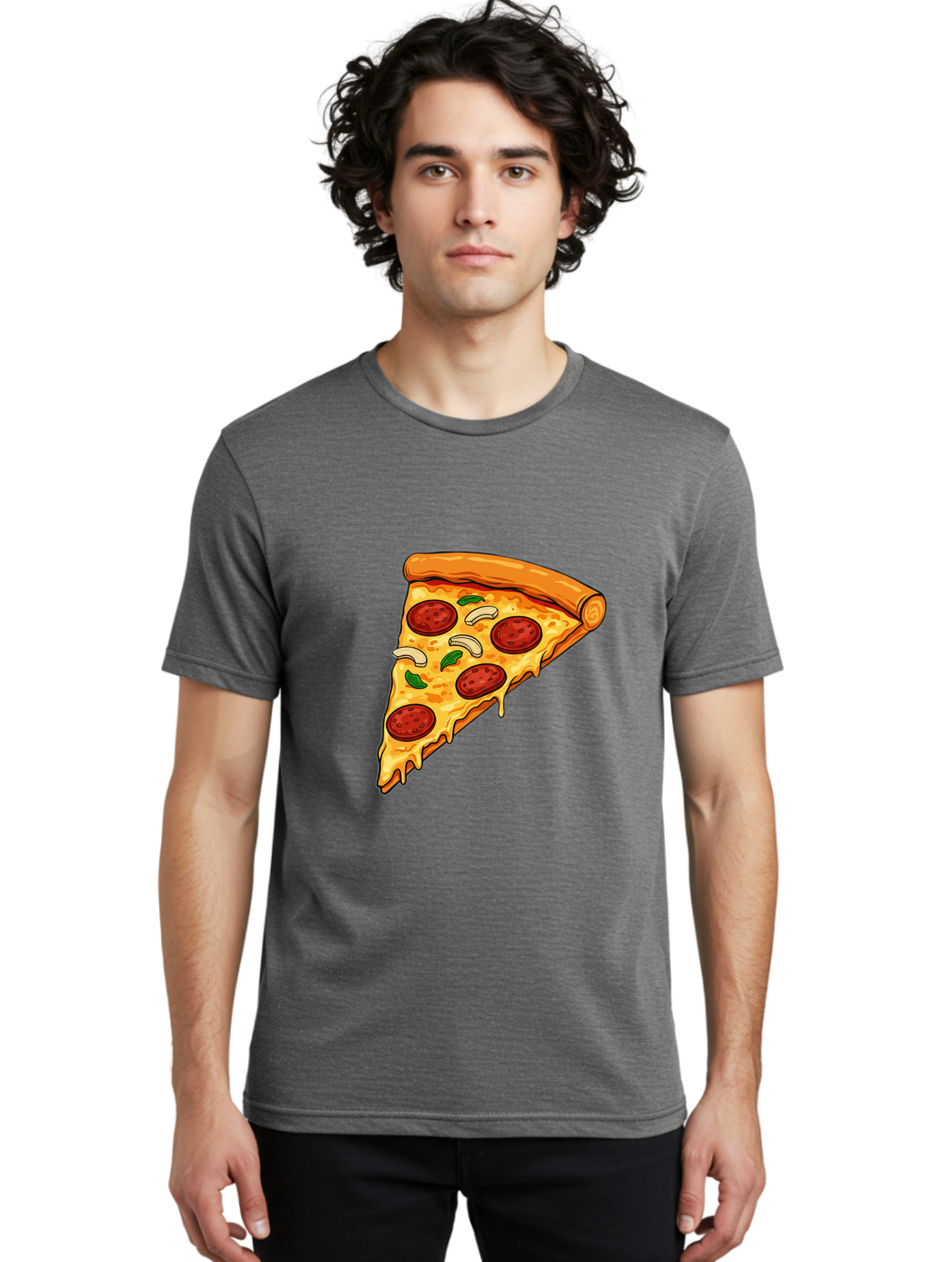 Pepperoni-Pizza-Slice-13 Men'S Graphic Tee, 100% Cotton, Comfortable Casual Summer Wear, Machine Washable, Cheesy Pizza Slice, Pepperoni Pizza, Melting Cheese, Crusty Edge, Fresh Basil Leaves, Savory Toppings, Italian Cuisine, Delicious Food, Bac223