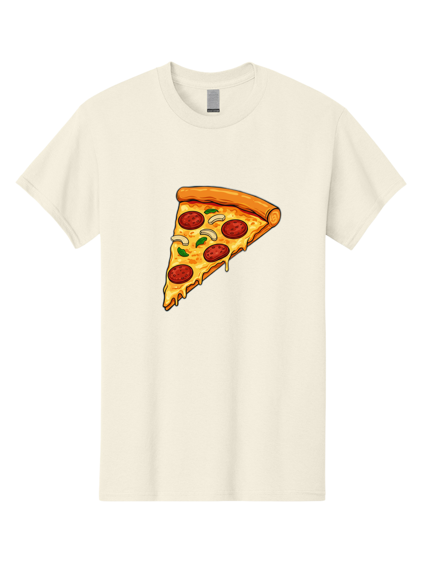 Pepperoni-Pizza-Slice-13 Men'S Graphic Tee, 100% Cotton, Comfortable Casual Summer Wear, Machine Washable, Cheesy Pizza Slice, Pepperoni Pizza, Melting Cheese, Crusty Edge, Fresh Basil Leaves, Savory Toppings, Italian Cuisine, Delicious Food, Bac223