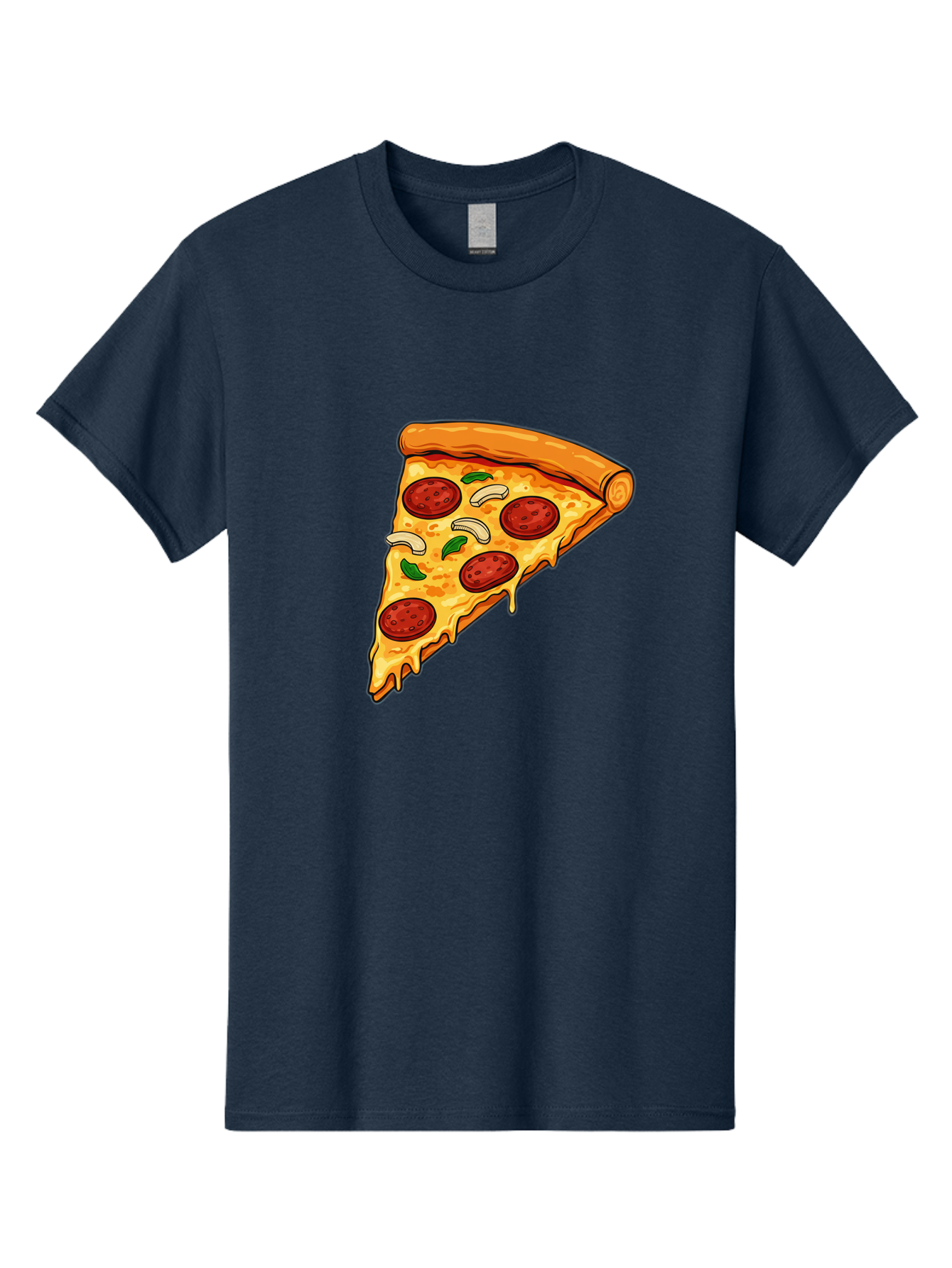 Pepperoni-Pizza-Slice-13 Men'S Graphic Tee, 100% Cotton, Comfortable Casual Summer Wear, Machine Washable, Cheesy Pizza Slice, Pepperoni Pizza, Melting Cheese, Crusty Edge, Fresh Basil Leaves, Savory Toppings, Italian Cuisine, Delicious Food, Bac223