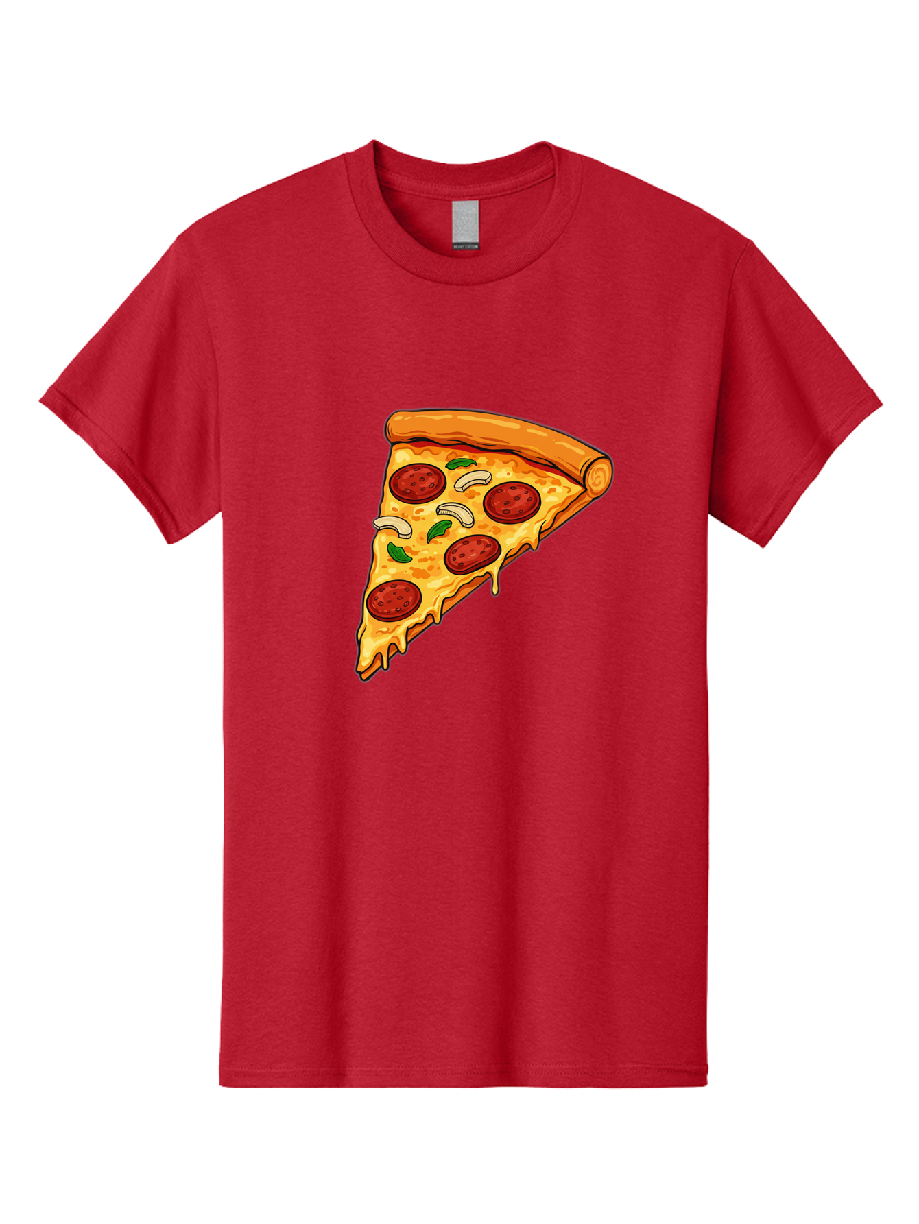 Pepperoni-Pizza-Slice-13 Men'S Graphic Tee, 100% Cotton, Comfortable Casual Summer Wear, Machine Washable, Cheesy Pizza Slice, Pepperoni Pizza, Melting Cheese, Crusty Edge, Fresh Basil Leaves, Savory Toppings, Italian Cuisine, Delicious Food, Bac223