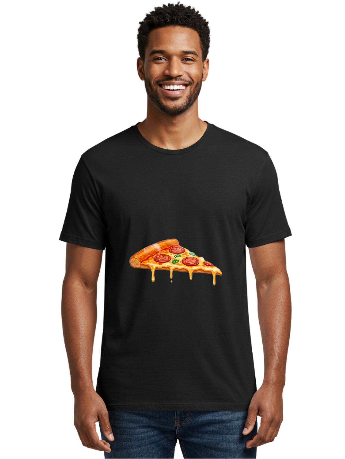 Pepperoni-Pizza-Slice-14 Men'S Graphic Tee, 100% Cotton, Comfortable Casual Summer Wear, Machine Washable, Cheesy Pepperoni Pizza, Melted Mozzarella, Spicy Pepperoni Slices, Fresh Basil Leaves, Italian Cuisine, Pizza Lover, Foodie Delight, Bac224
