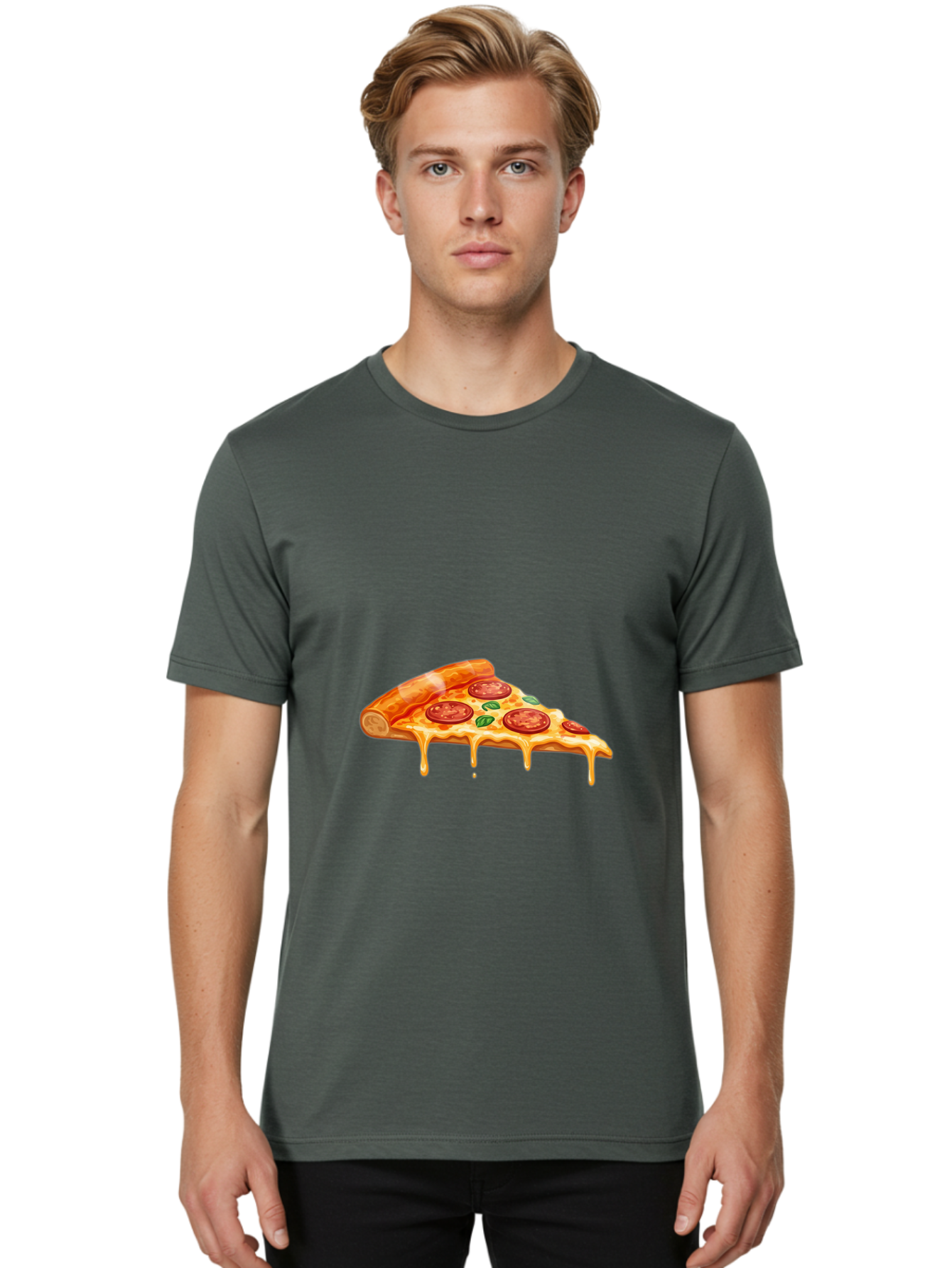 Pepperoni-Pizza-Slice-14 Men'S Graphic Tee, 100% Cotton, Comfortable Casual Summer Wear, Machine Washable, Cheesy Pepperoni Pizza, Melted Mozzarella, Spicy Pepperoni Slices, Fresh Basil Leaves, Italian Cuisine, Pizza Lover, Foodie Delight, Bac224
