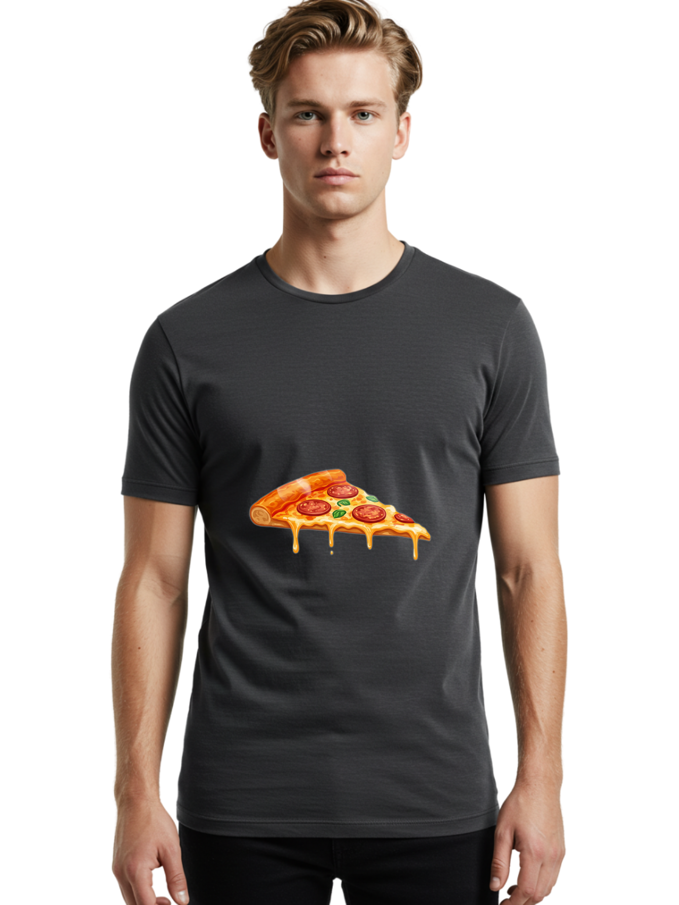 Pepperoni-Pizza-Slice-14 Men'S Graphic Tee, 100% Cotton, Comfortable Casual Summer Wear, Machine Washable, Cheesy Pepperoni Pizza, Melted Mozzarella, Spicy Pepperoni Slices, Fresh Basil Leaves, Italian Cuisine, Pizza Lover, Foodie Delight, Bac224