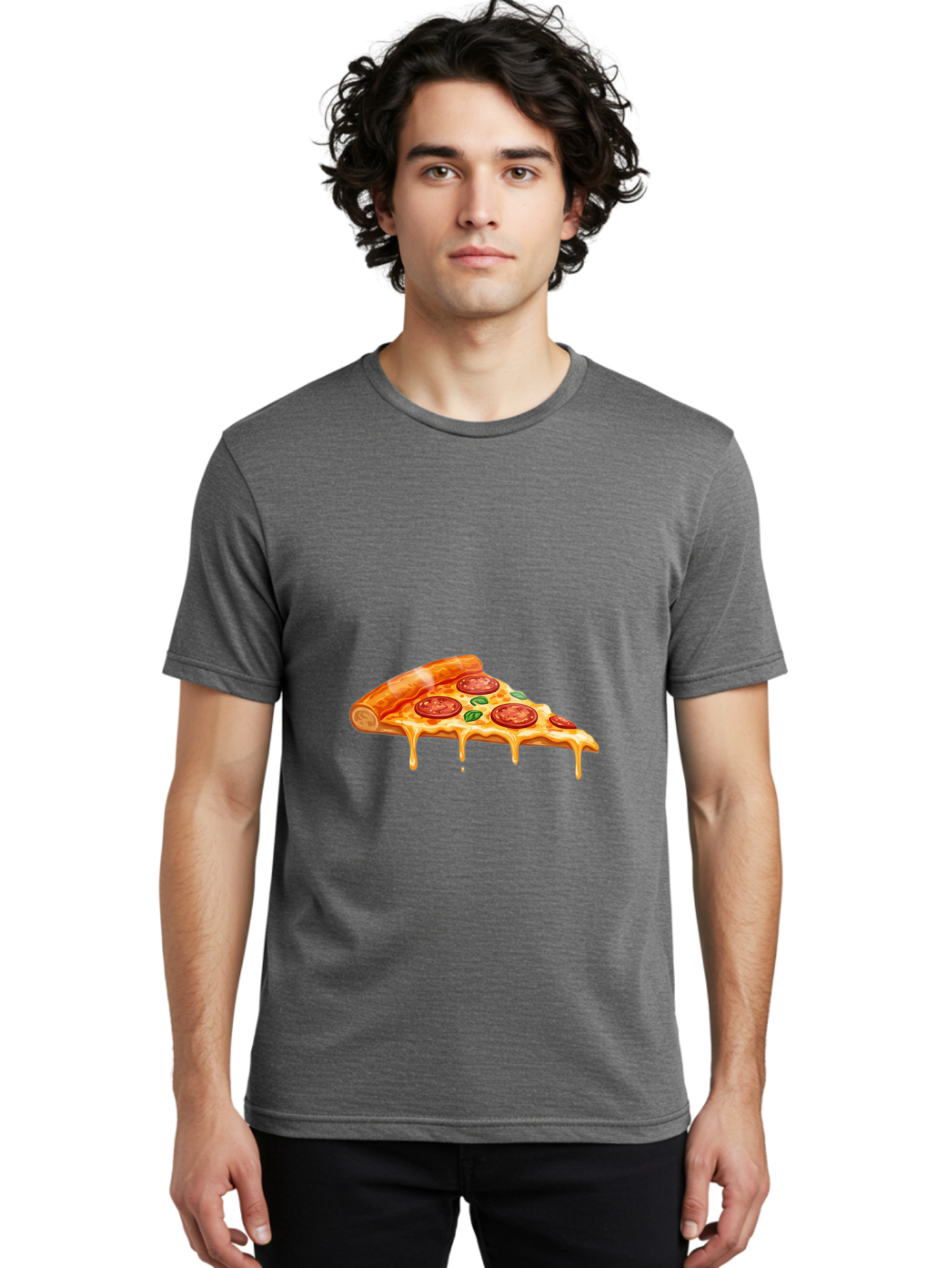 Pepperoni-Pizza-Slice-14 Men'S Graphic Tee, 100% Cotton, Comfortable Casual Summer Wear, Machine Washable, Cheesy Pepperoni Pizza, Melted Mozzarella, Spicy Pepperoni Slices, Fresh Basil Leaves, Italian Cuisine, Pizza Lover, Foodie Delight, Bac224