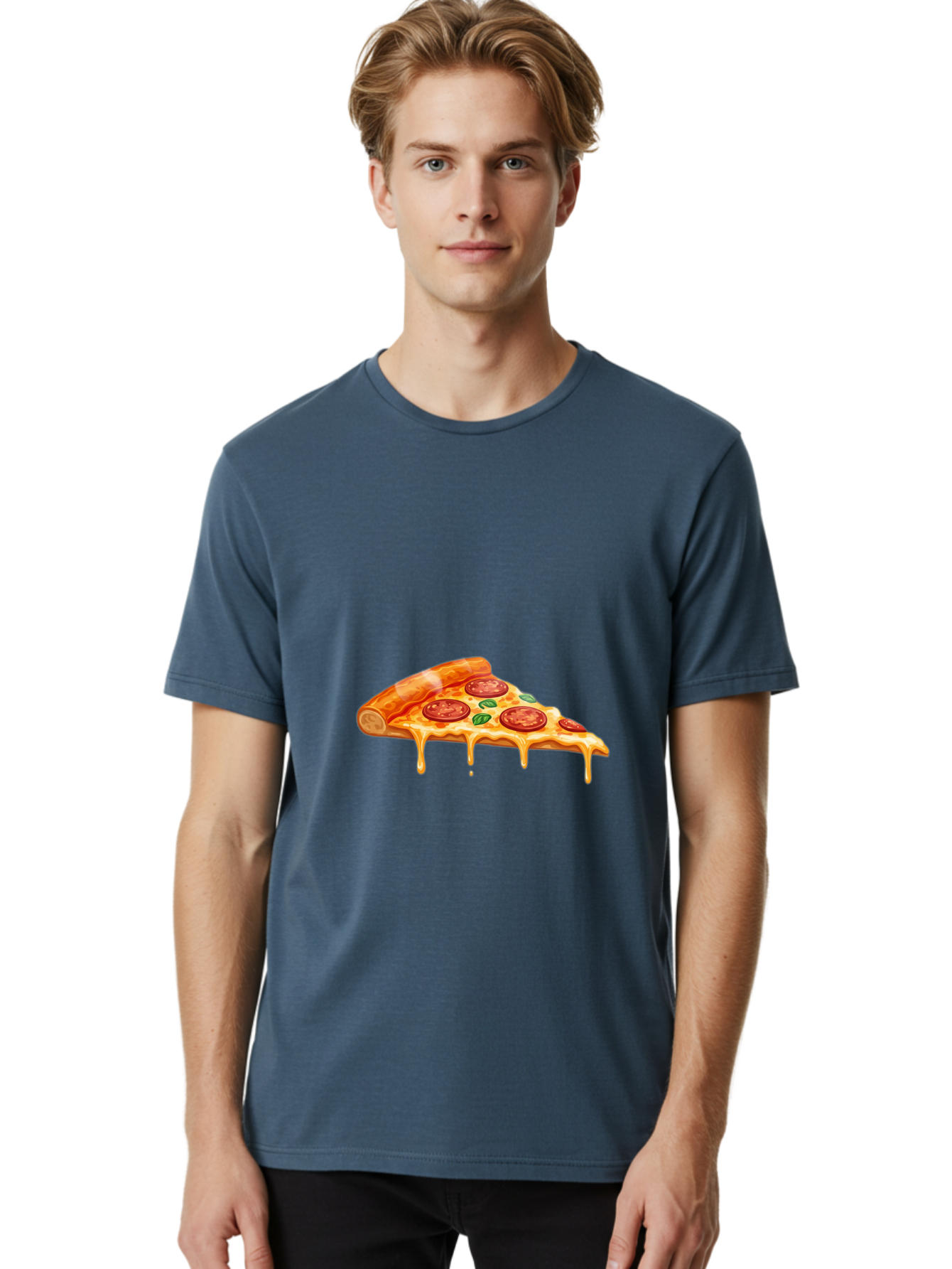 Pepperoni-Pizza-Slice-14 Men'S Graphic Tee, 100% Cotton, Comfortable Casual Summer Wear, Machine Washable, Cheesy Pepperoni Pizza, Melted Mozzarella, Spicy Pepperoni Slices, Fresh Basil Leaves, Italian Cuisine, Pizza Lover, Foodie Delight, Bac224