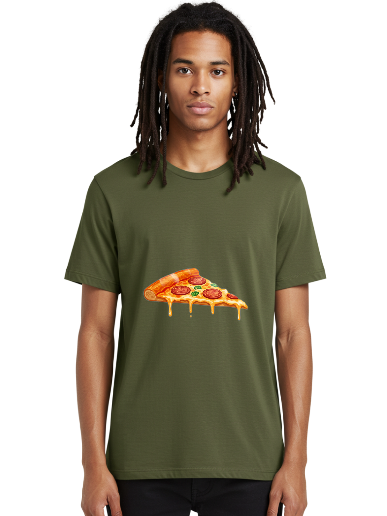 Pepperoni-Pizza-Slice-14 Men'S Graphic Tee, 100% Cotton, Comfortable Casual Summer Wear, Machine Washable, Cheesy Pepperoni Pizza, Melted Mozzarella, Spicy Pepperoni Slices, Fresh Basil Leaves, Italian Cuisine, Pizza Lover, Foodie Delight, Bac224