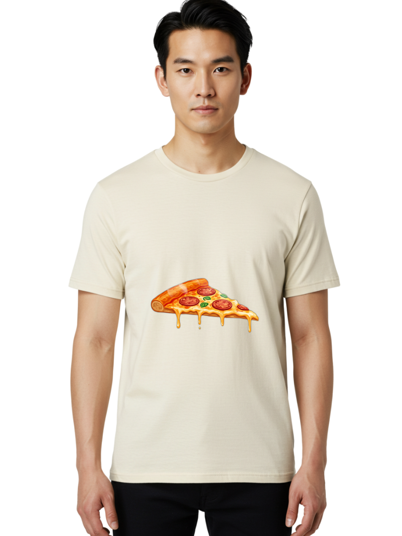 Pepperoni-Pizza-Slice-14 Men'S Graphic Tee, 100% Cotton, Comfortable Casual Summer Wear, Machine Washable, Cheesy Pepperoni Pizza, Melted Mozzarella, Spicy Pepperoni Slices, Fresh Basil Leaves, Italian Cuisine, Pizza Lover, Foodie Delight, Bac224