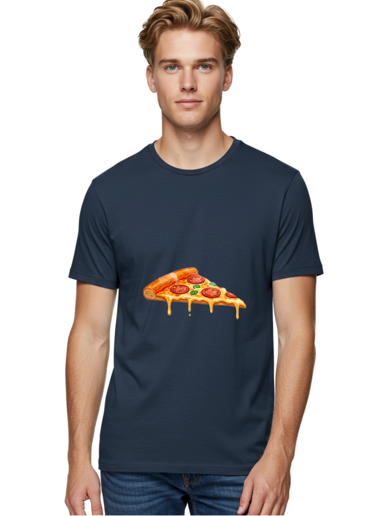 Pepperoni-Pizza-Slice-14 Men'S Graphic Tee, 100% Cotton, Comfortable Casual Summer Wear, Machine Washable, Cheesy Pepperoni Pizza, Melted Mozzarella, Spicy Pepperoni Slices, Fresh Basil Leaves, Italian Cuisine, Pizza Lover, Foodie Delight, Bac224