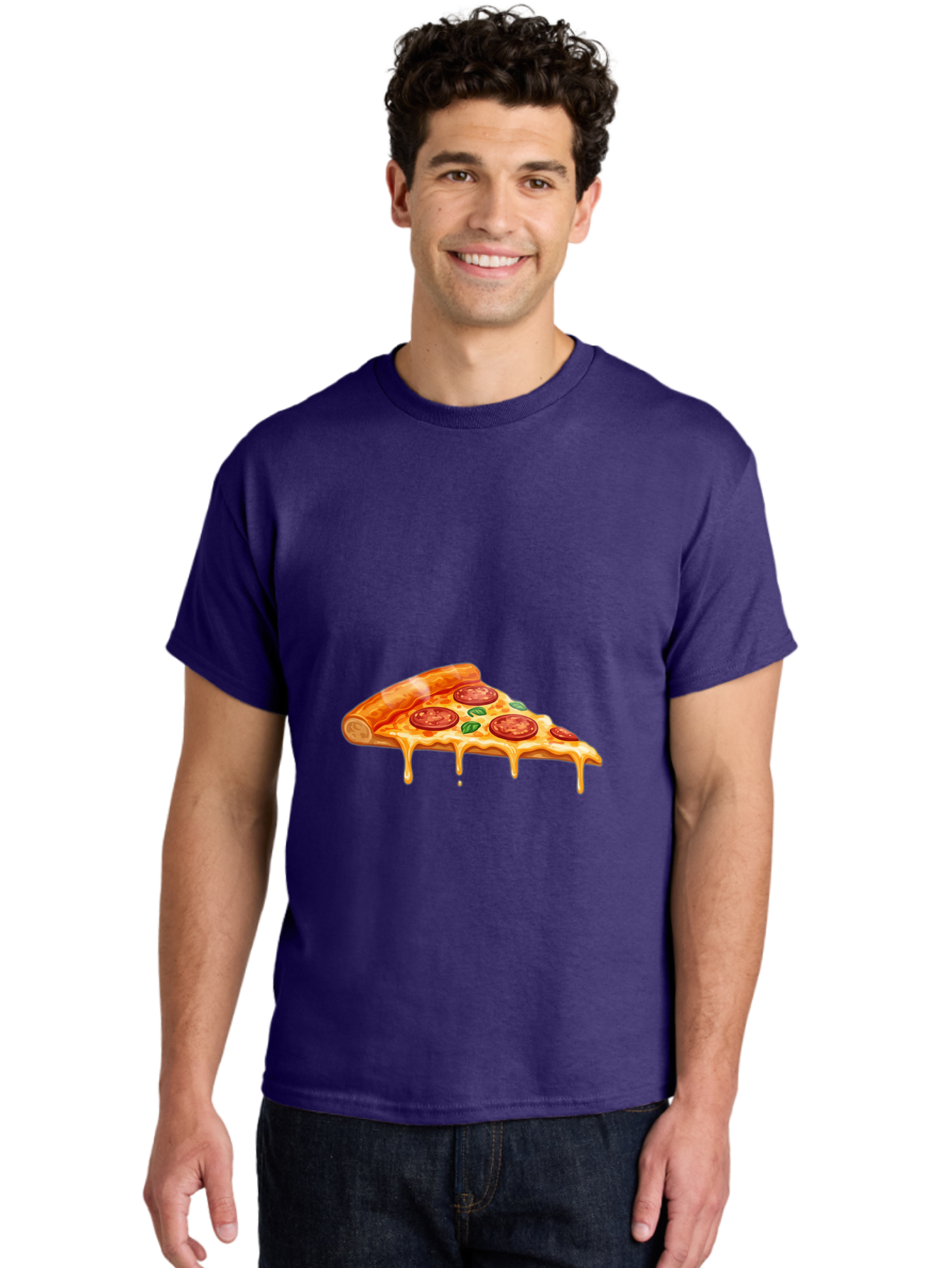 Pepperoni-Pizza-Slice-14 Men'S Graphic Tee, 100% Cotton, Comfortable Casual Summer Wear, Machine Washable, Cheesy Pepperoni Pizza, Melted Mozzarella, Spicy Pepperoni Slices, Fresh Basil Leaves, Italian Cuisine, Pizza Lover, Foodie Delight, Bac224
