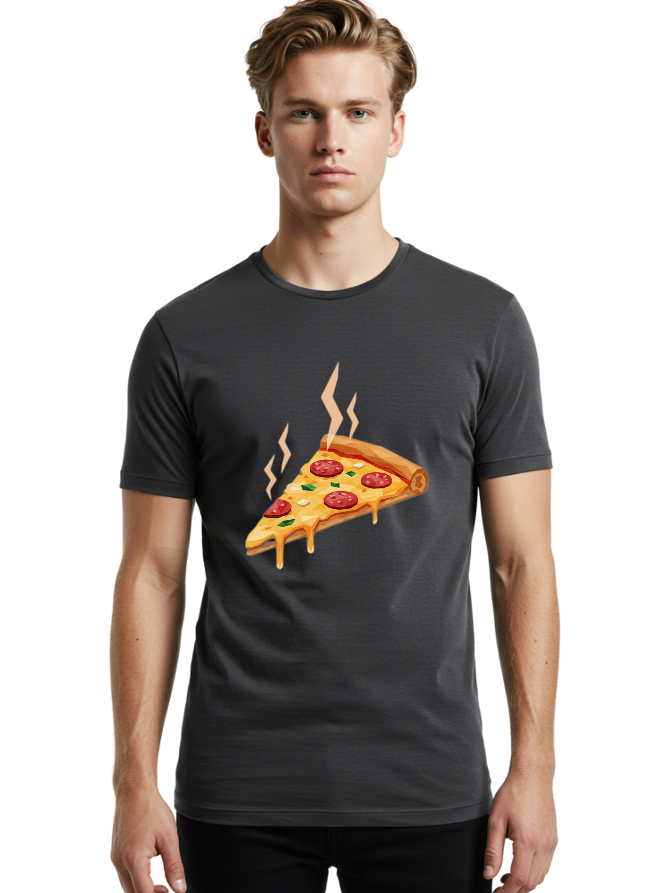 Pepperoni-Pizza-Slice-15 Men'S Graphic Tee, 100% Cotton, Comfortable Casual Summer Wear, Machine Washable, Pepperoni Pizza Slice, Melting Cheese, Green Peppers, Mozzarella, Hot, Fresh, Savory, Italian Cuisine, Melted Mozzarella, Gooey Cheese, Bac225